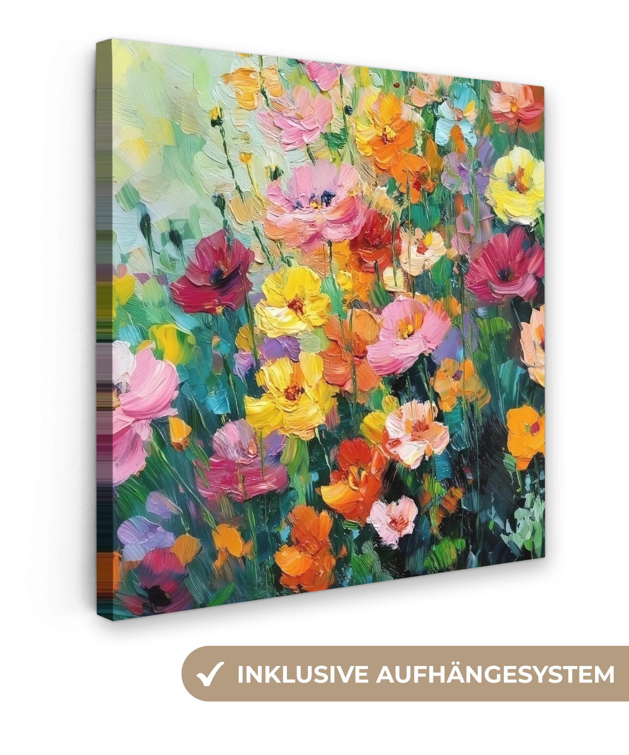 OneMillionCanvasses® Leinwandbild Blumenexplosion - Leuchtende Farben - Fröhlich, Fotodruck (1 St), Wandbild, Deko Schlafzimmer Wohnzimmer Flur 20x20 cm