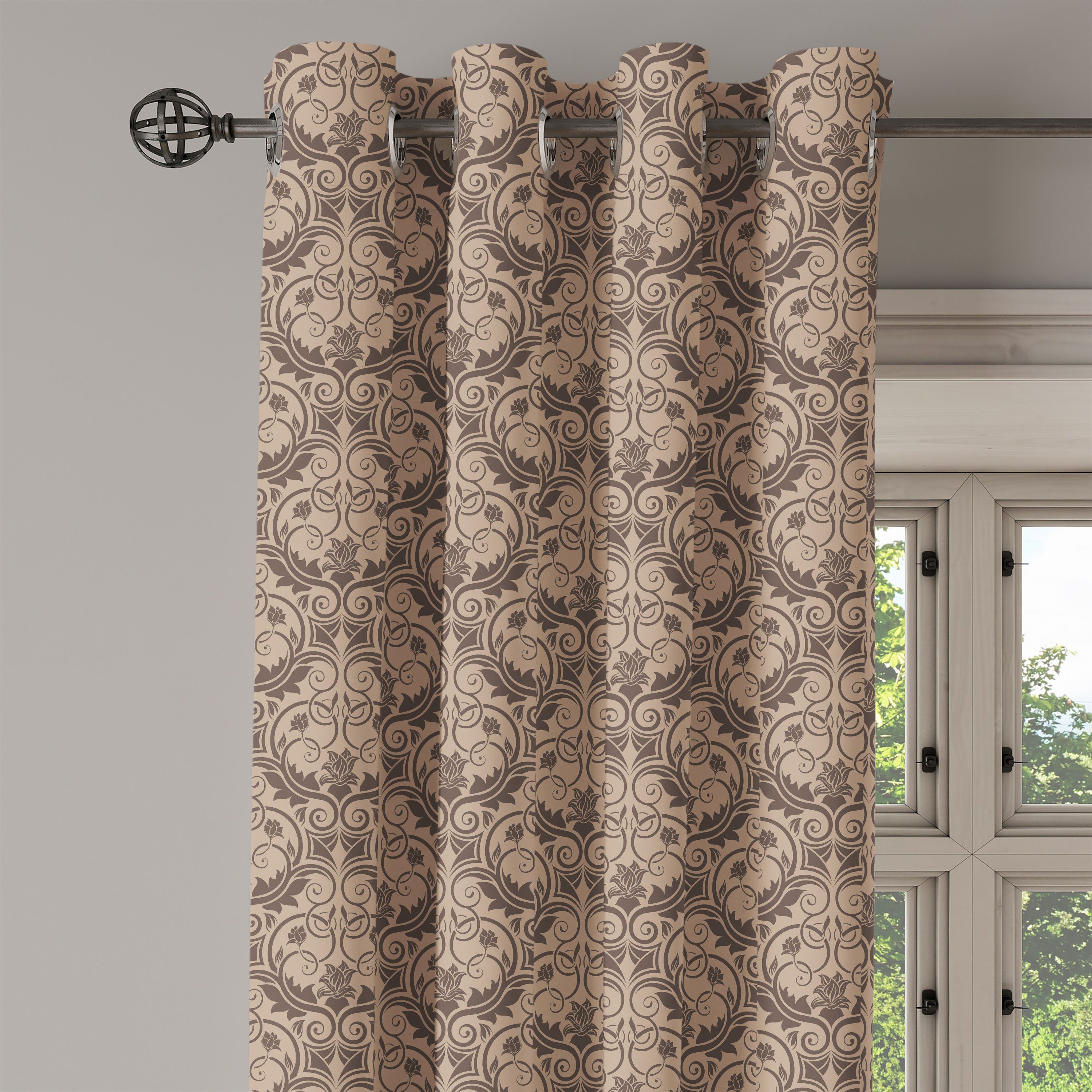 Gardine Dekorative 2-Panel-Fenstervorhänge für Braun Abakuhaus, Schlafzimmer Blumenfliese Venetian Wohnzimmer