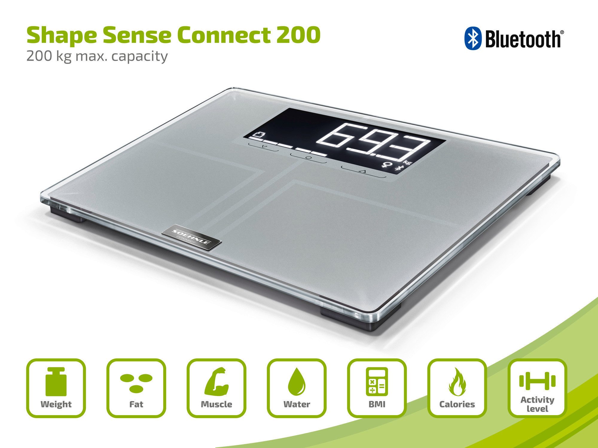 Soehnle Körper-Analyse-Waage Shape Sense Connect 200 mit Bluetooth®, 1-tlg., Körperanalyse(BIA), BMI Berechnung, bis 200kg, bis 8 Personen