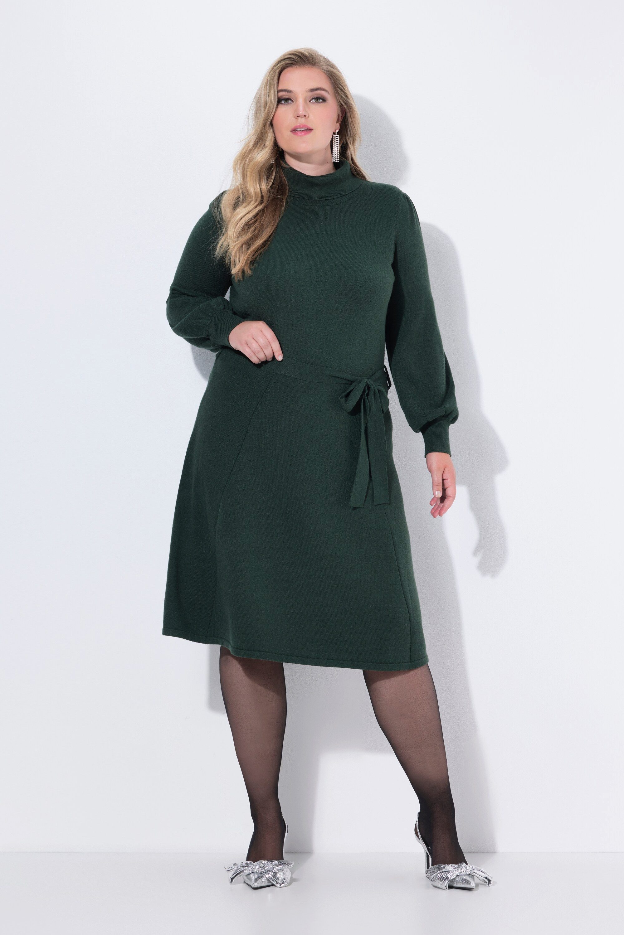 MIAMODA Strickkleid Strickkleid Midilänge Rollkragen Taillengürtel
