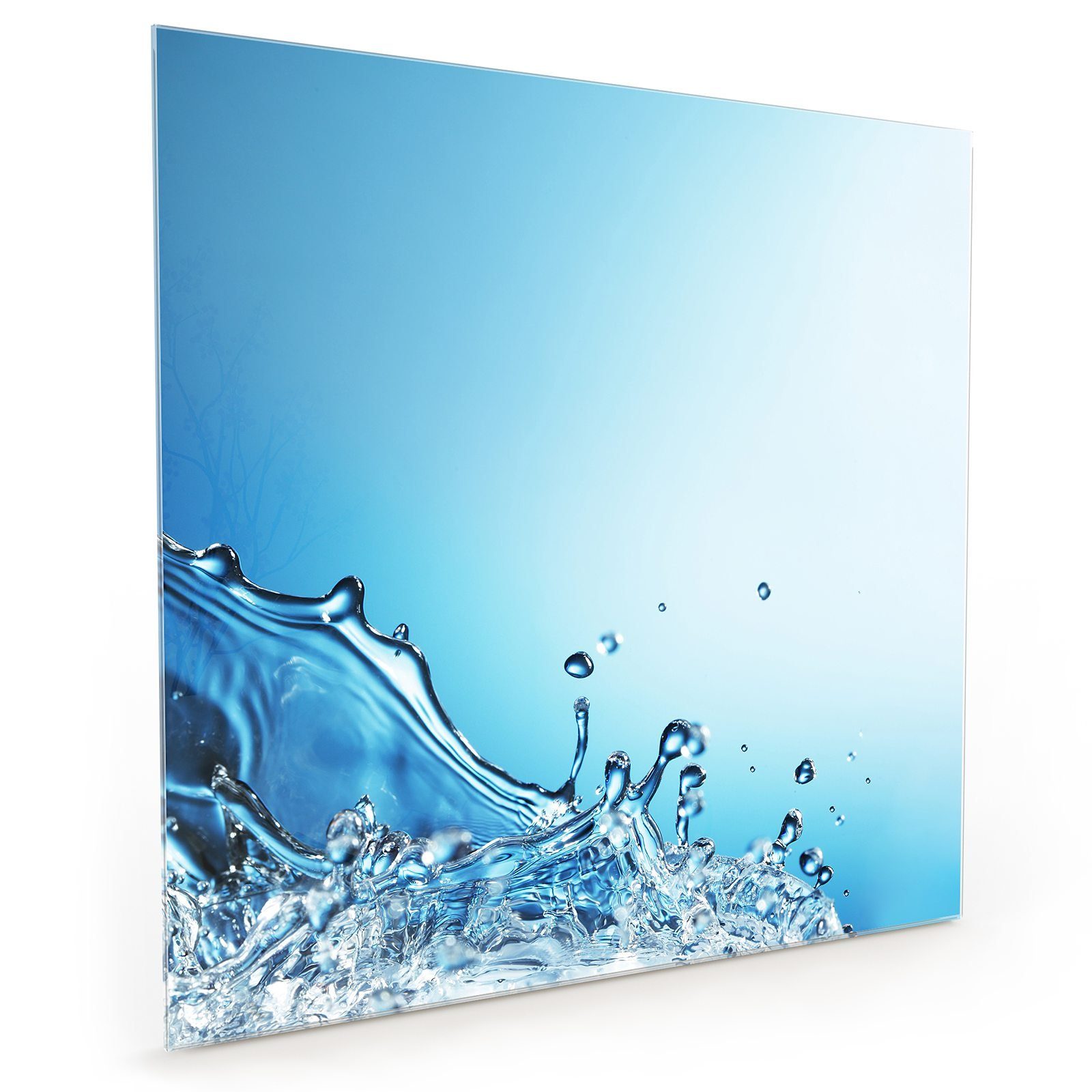 Glas Wassersplash mit Primedeco Rand am Spritzschutz Küchenrückwand Motiv Küchenrückwand