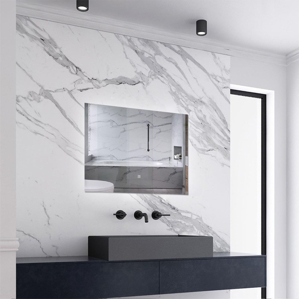 Aica Sanitär Badspiegel Wandspiegel mit LED-Hinterleuchtung Kaltweiß Dimmbar, Touch/Wandschalter
