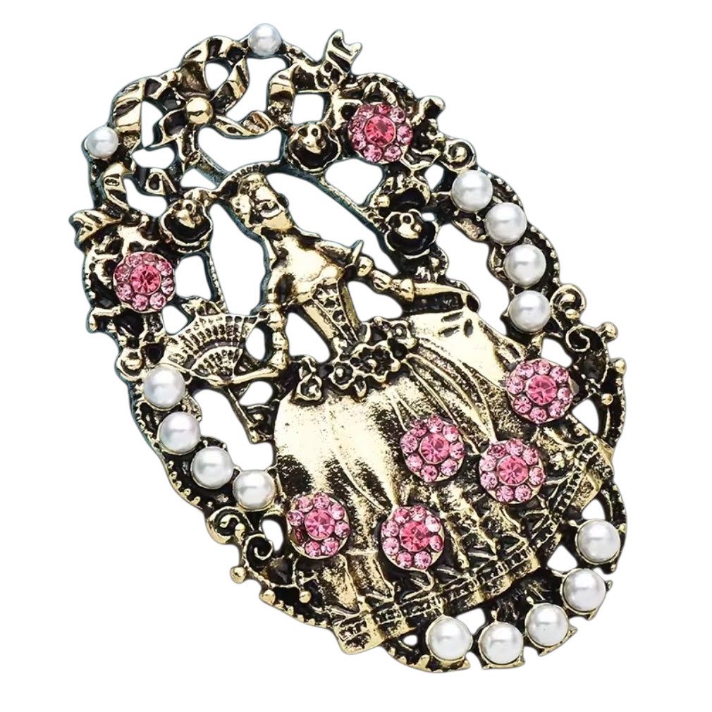 Dark-Desires Brosche Große Brosche mit "Lady mit Fächer" barock in goldfarb günstig online kaufen