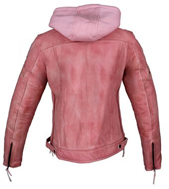 Alpha Speeds Lederjacke Damen Motorrad Leder Jacke Biker, Freizeit Highway Jacke Rosa aus weichem Lammleder, mit Protektoren & Kapuze