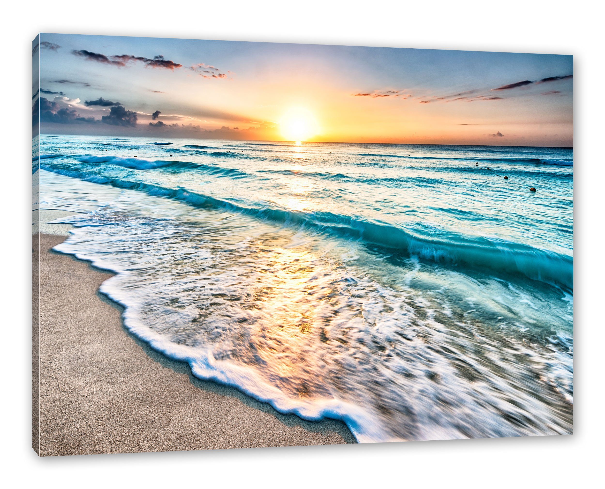 fertig Sonnenuntergang Leinwandbild inkl. Meer bei bespannt, Leinwandbild (1 bei Zackenaufhänger Pixxprint St), Meer Sonnenuntergang,