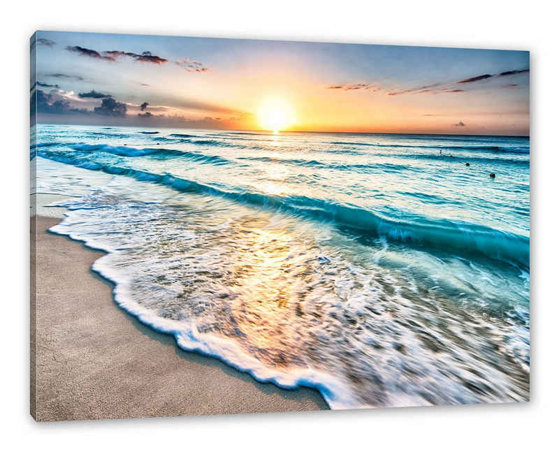 Pixxprint Leinwandbild Meer bei Sonnenuntergang, Meer bei Sonnenuntergang (1 St), Leinwandbild fertig bespannt, inkl. Zackenaufhänger