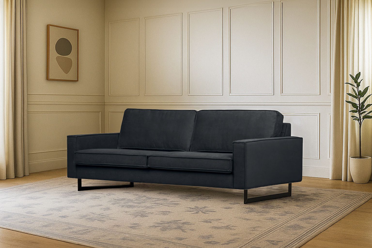 Home affaire 3-Sitzer Maxi-Ausführung Pinto, 236 cm, Cord, Chenille, Lederoptik, mit Keder, schwarze Metallfüße, Wellenunterfederung