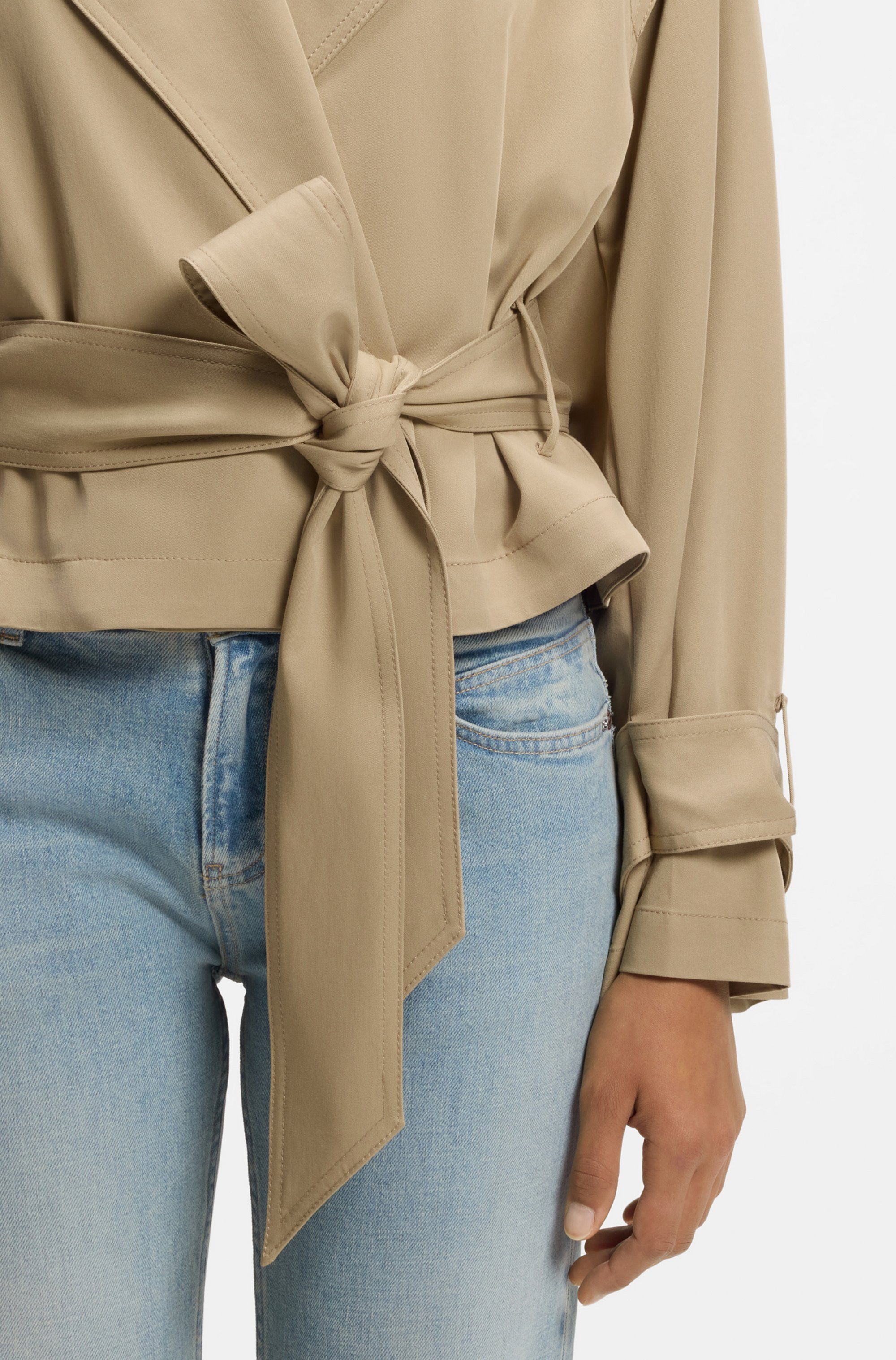 BOSS ORANGE Kurzjacke Jophelia Premium Damenmode aus softem Materialmix, mit Bindegürtel – Bild 4 von 5