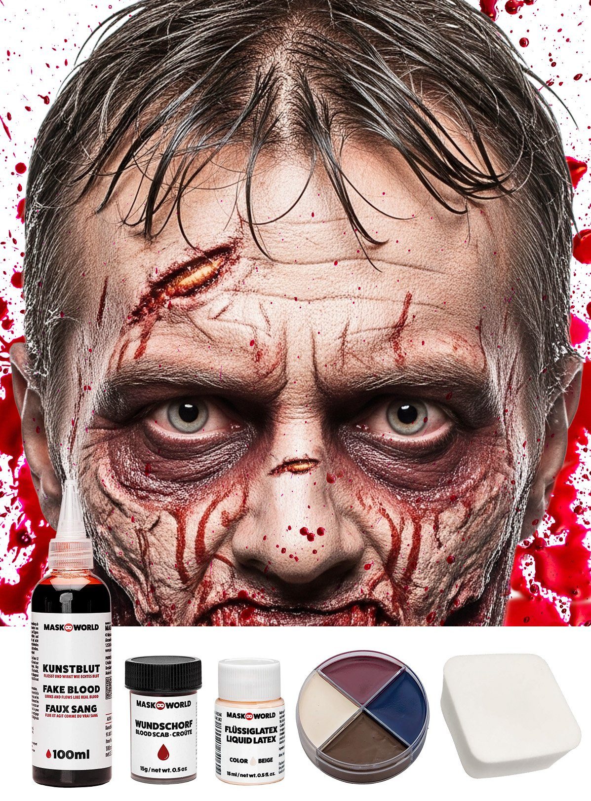 Metamorph Theaterschminke Make-up Set - Zombie Vampir Halloween Horror Kostü, Horror Schminkset mit Blut, Wundschorf und Schminkfarben für alle Zom