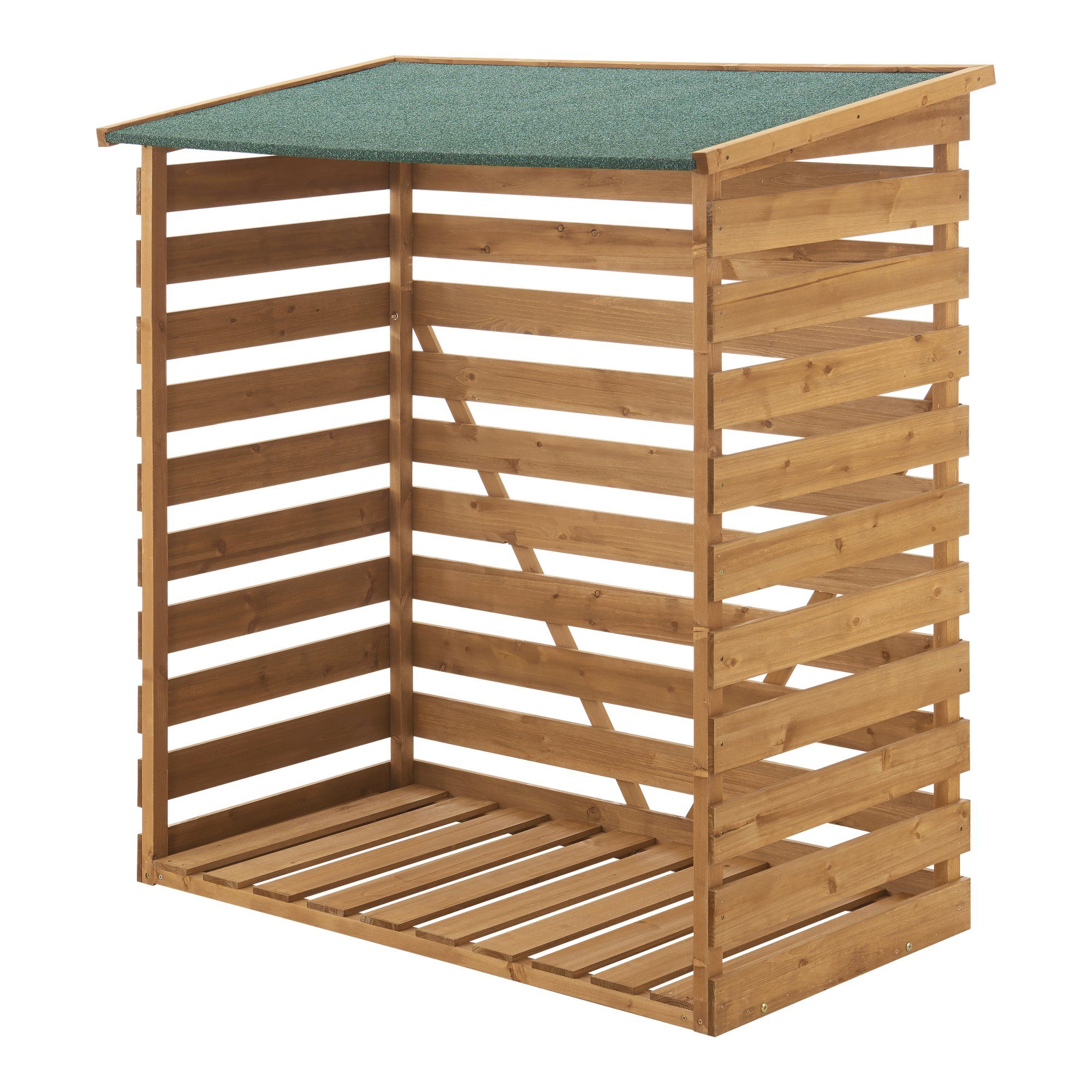 Brennholzunterstand Tannenholz aus Kaminholzregal, 123x116x64cm Natur cm, BxTxH:116x64x123 en.casa