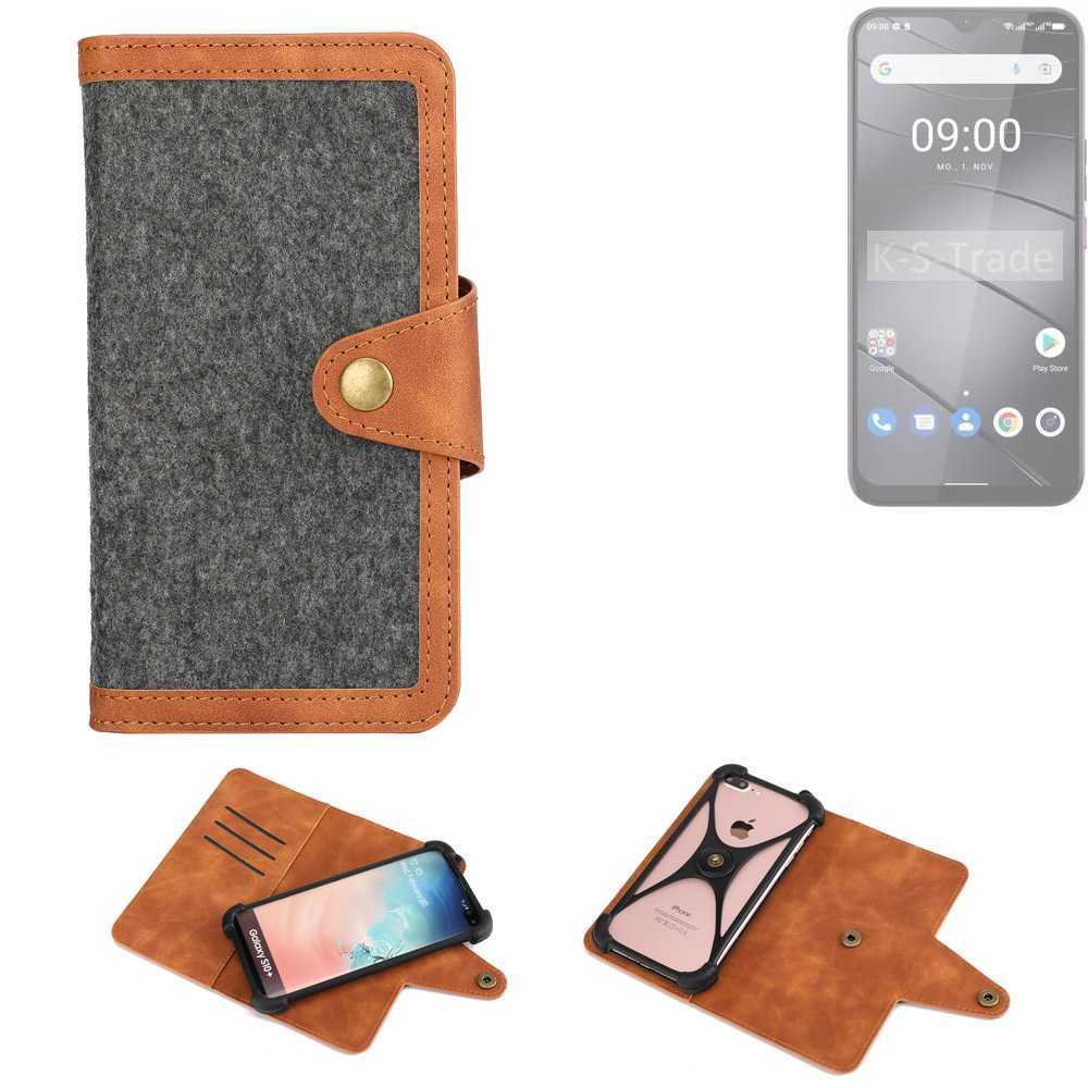K-S-Trade Handyhülle für Gigaset GS5, Schutzhülle Handyhülle Filz Hülle Kunst-Leder dunkelgrau braun
