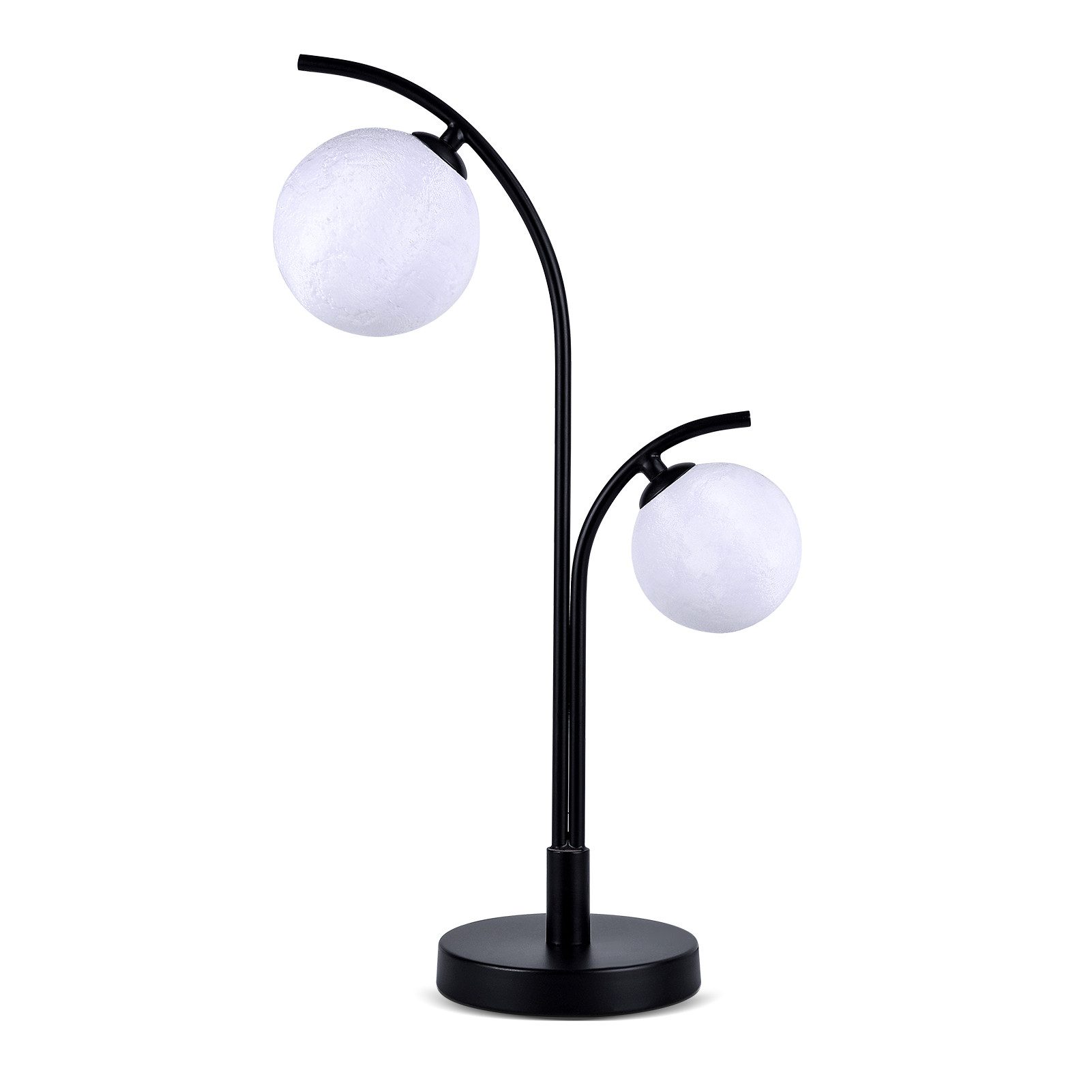 STANBOW Nachttischlampe LED Tischlampe Schreibtischlampe mit USB Ladenstation, Touch, Dimmbar, LED wechselbar, warmweiß, kaltweiß, Tischlampe mit Mond‑Oberflächen‑Optik – 3D‑gedruckte Kugelschirm