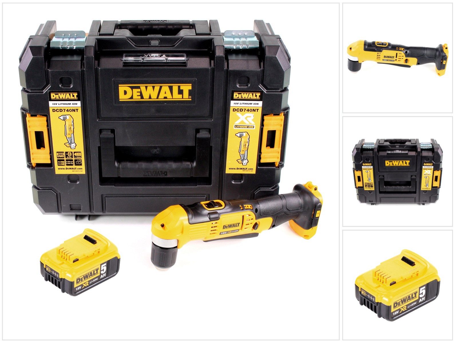 DeWalt Akku-Winkelbohrmaschine DCD 740 NT 18V 33Nm + 1x 5,0Ah Akku + TSTAK - ohne Ladegerät
