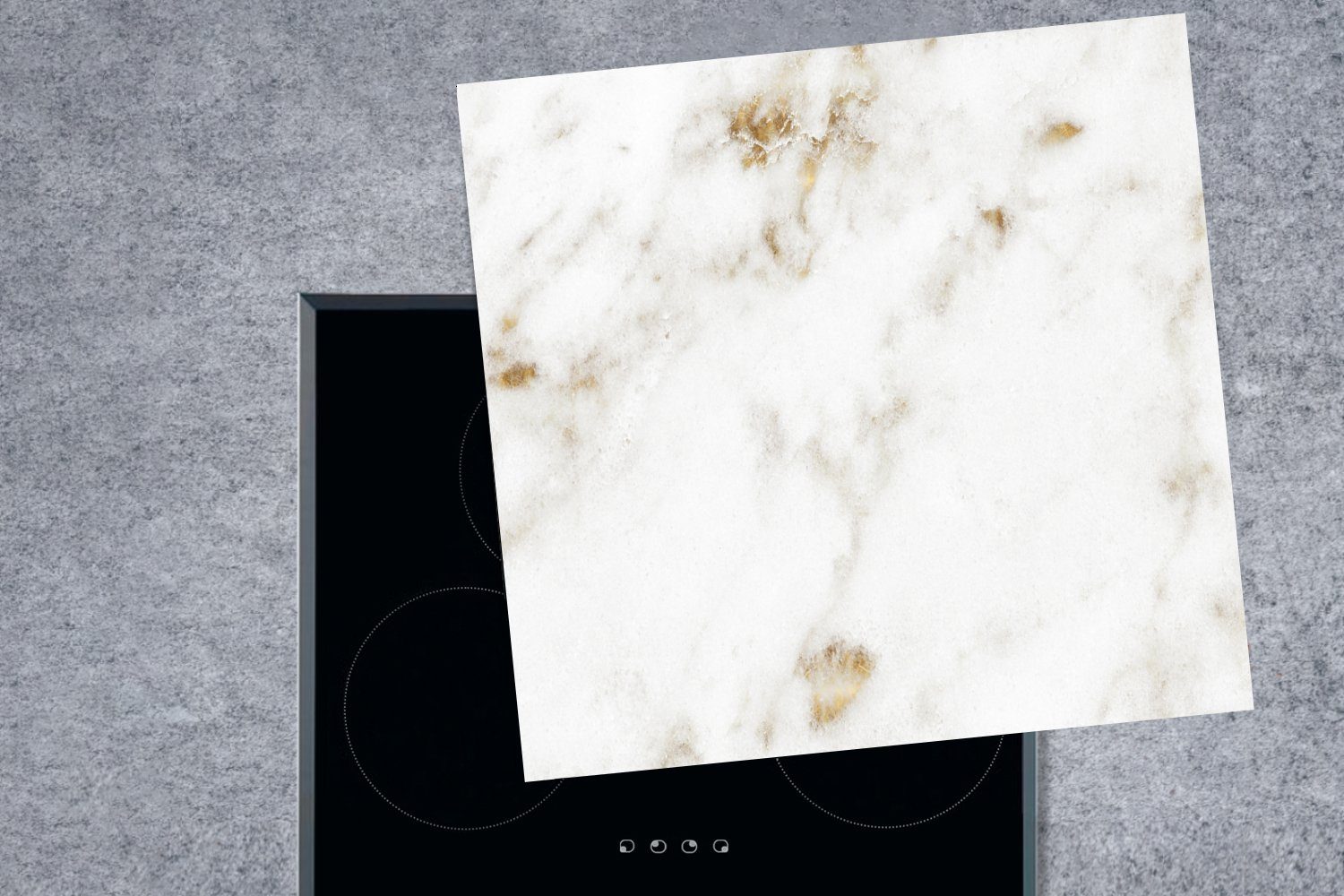 MuchoWow Herdblende-/Abdeckplatte Marmor (1 78x78 Weiß, für tlg), Arbeitsplatte cm, Ceranfeldabdeckung, - - Vinyl, küche Gold