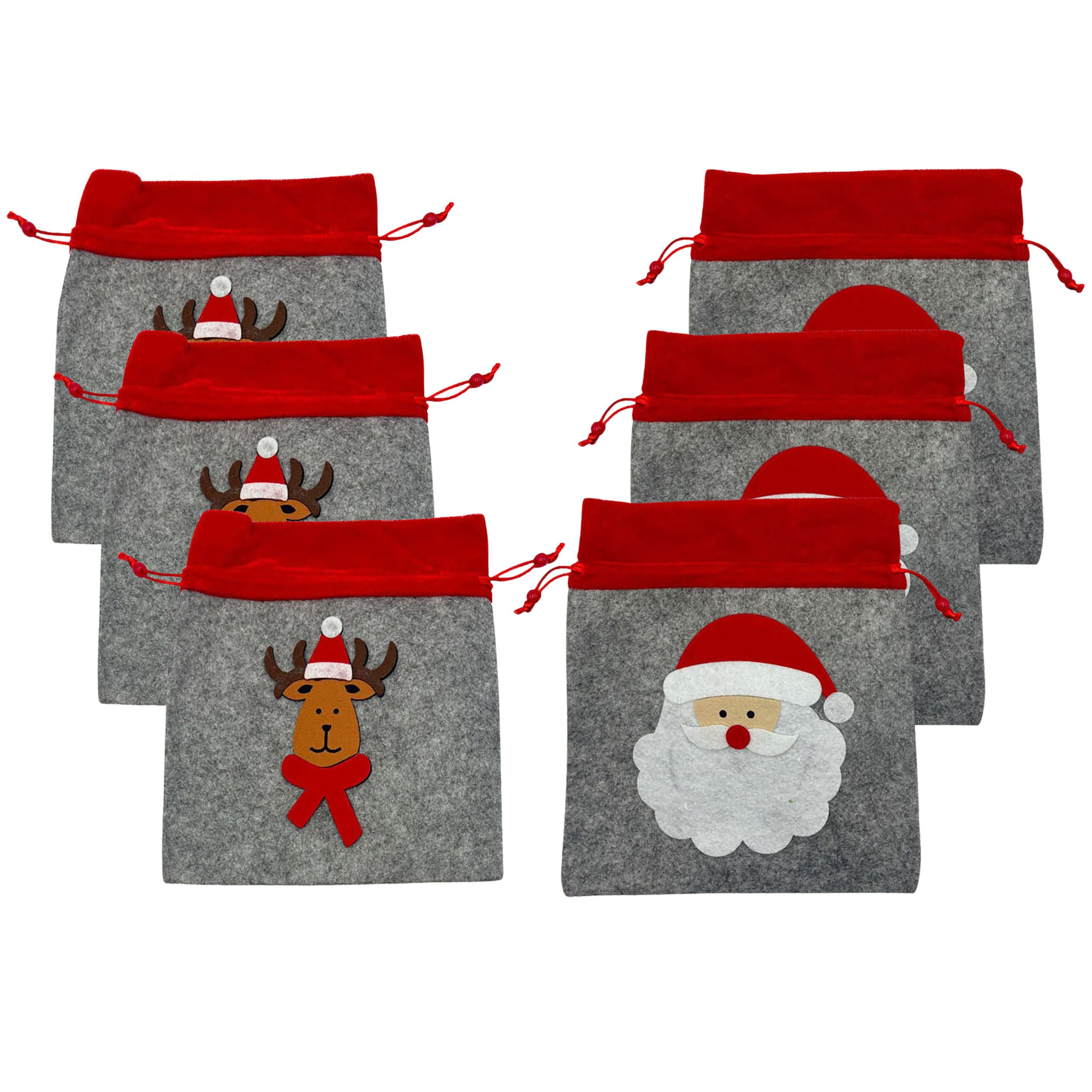 Annastore Geschenkbox Weihnachts-Filzbeutel - Geschenkbeutel mit Rentier und Nikolaus (6 St), Geschenkverpackung Wiederverwendbar