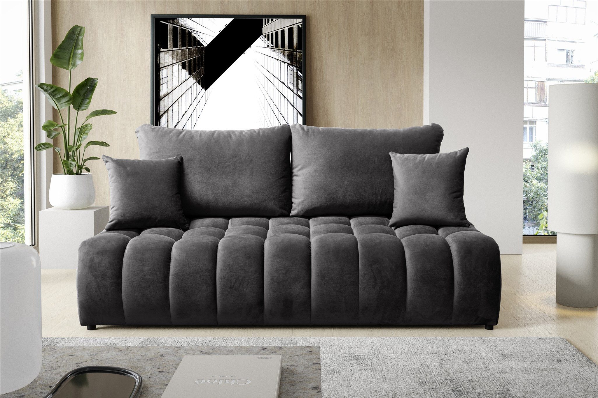 Fun Möbel 3-Sitzer Sofa mit Schlaffunktion NINA in Stoff Soft (Plüsch), inkl. 2 x Rückenkissen und. 2 x Zierkissen