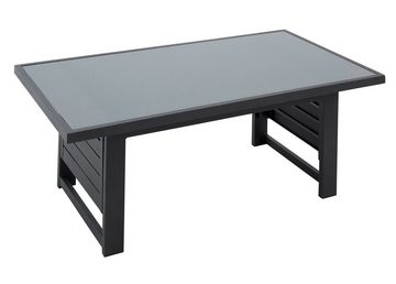 Outdoor Gartenlounge-Set LINA, mit Loungetisch & Hocker, Aluminium, Grau, (5-tlg), Anthrazit, mit Sitz- und Rückenkissen, Tischplatte aus Glas
