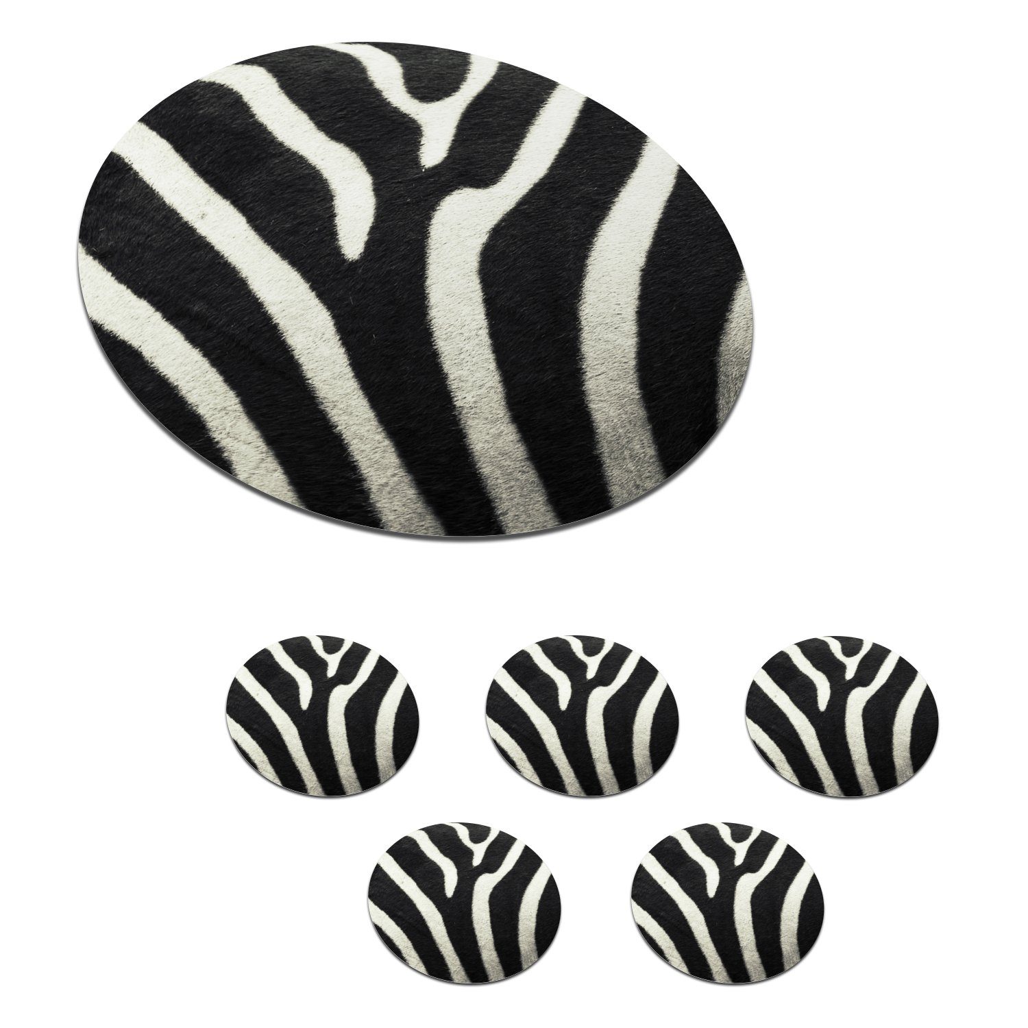 MuchoWow Glasuntersetzer Tiermuster - Zebra - Schwarz - Weiß, Zubehör für Gläser, 6-tlg., Getränkeuntersetzer, Tassenuntersetzer, Korkuntersetzer, Tasse, Becher