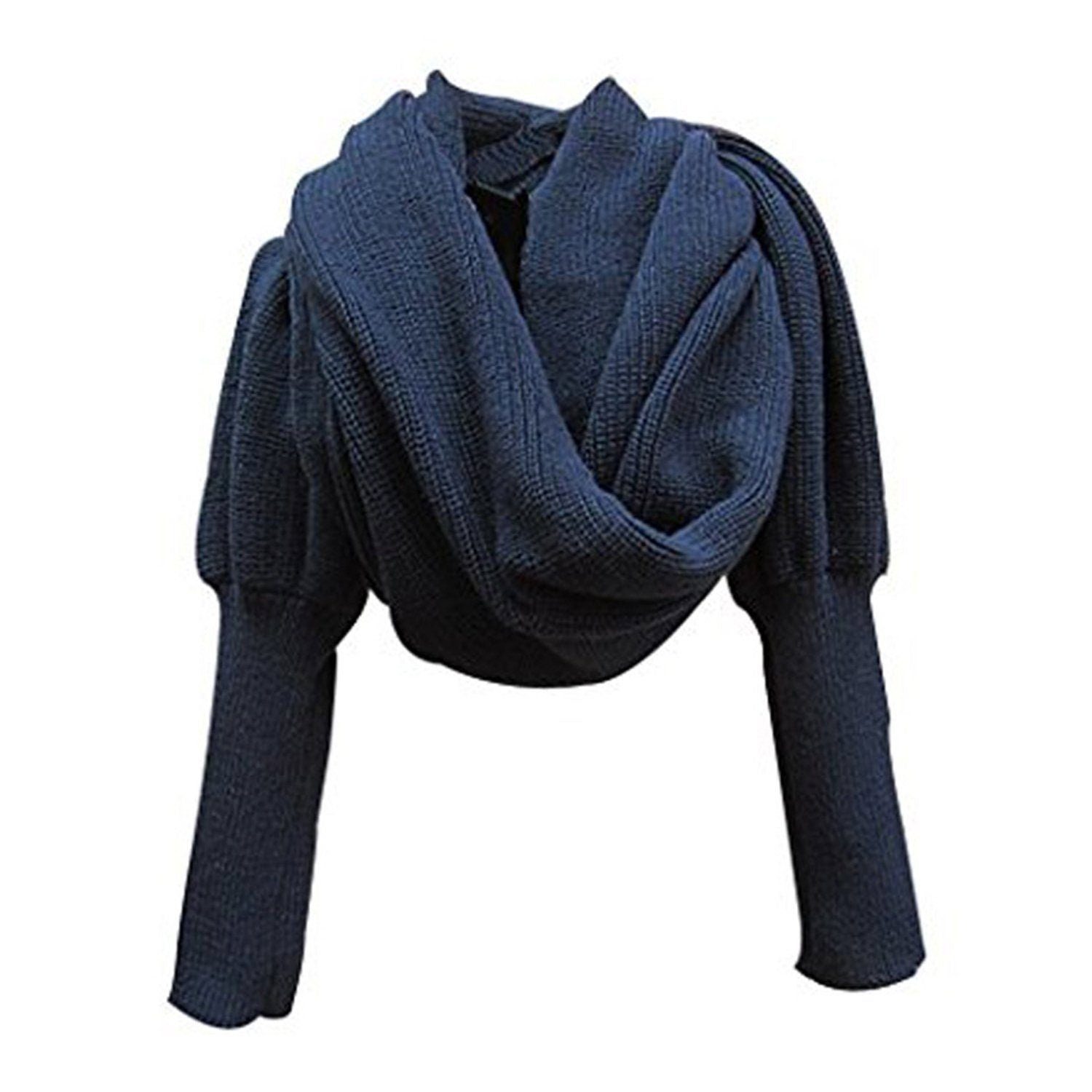 AUKUU Halstuch Halstuch Stilvoller warmer Strickschal mit einfarbigen Ärmeln, (1-St) blau