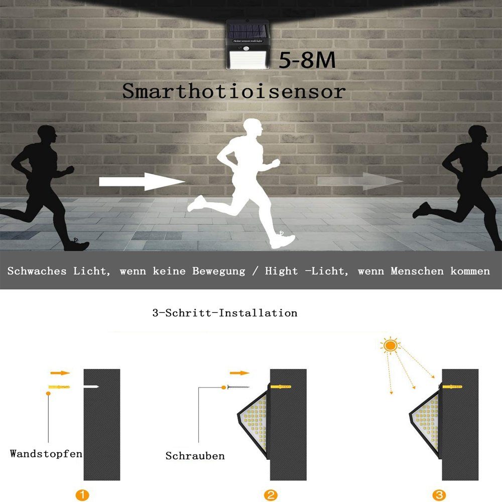 GelldG LED Solarleuchte Solarlampen für LED Außen 140 Solarleuchten Bewegungsmelder, mit