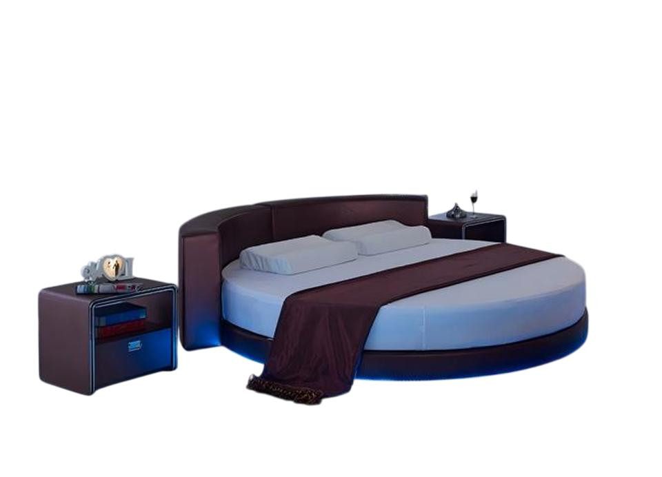 JVmoebel Rundbett Rundes Bordeaux Bett mit LED-Beleuchtung - Modernes Schlafsofa, Made in Europe