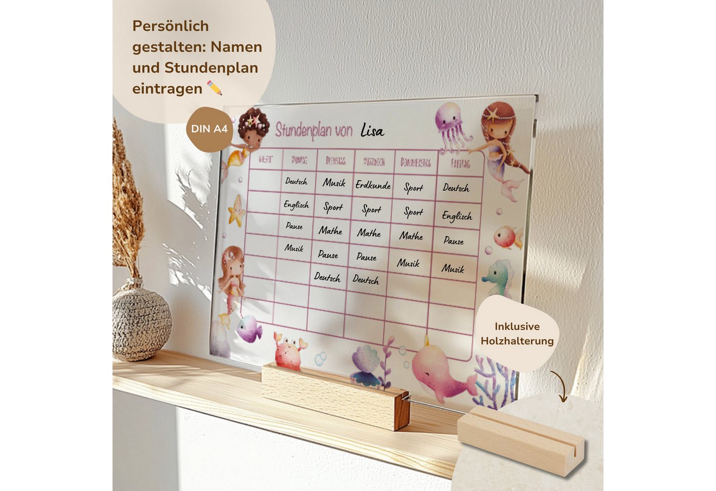 Thumbnail - MeinBaby123® Schreibtischkalender Einschulung, Stundenplan Acrylglas transparent, Stundenplan abwischbar, Schulanfang Ge...