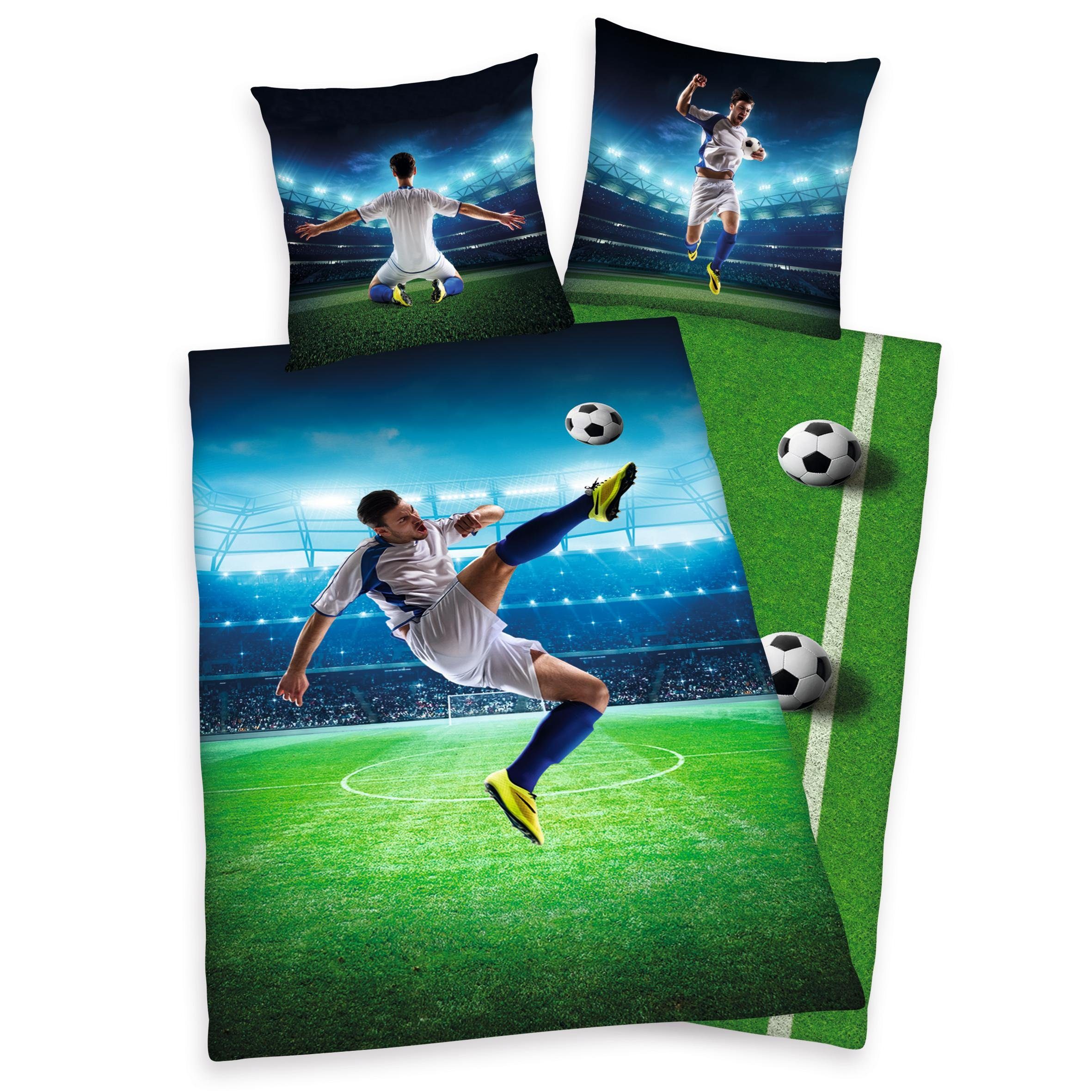 Herding Young Collection Kinderbettwäsche Fußballschuss, Renforcé, 2 teilig, mit einem Fußballspieler