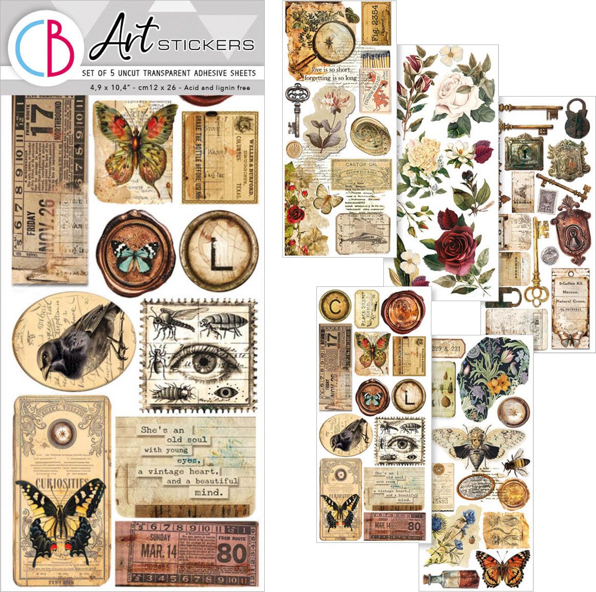 Ciao Bella Sticker Cabinet of Curiosities, 12 x 26 cm, 5 Blatt