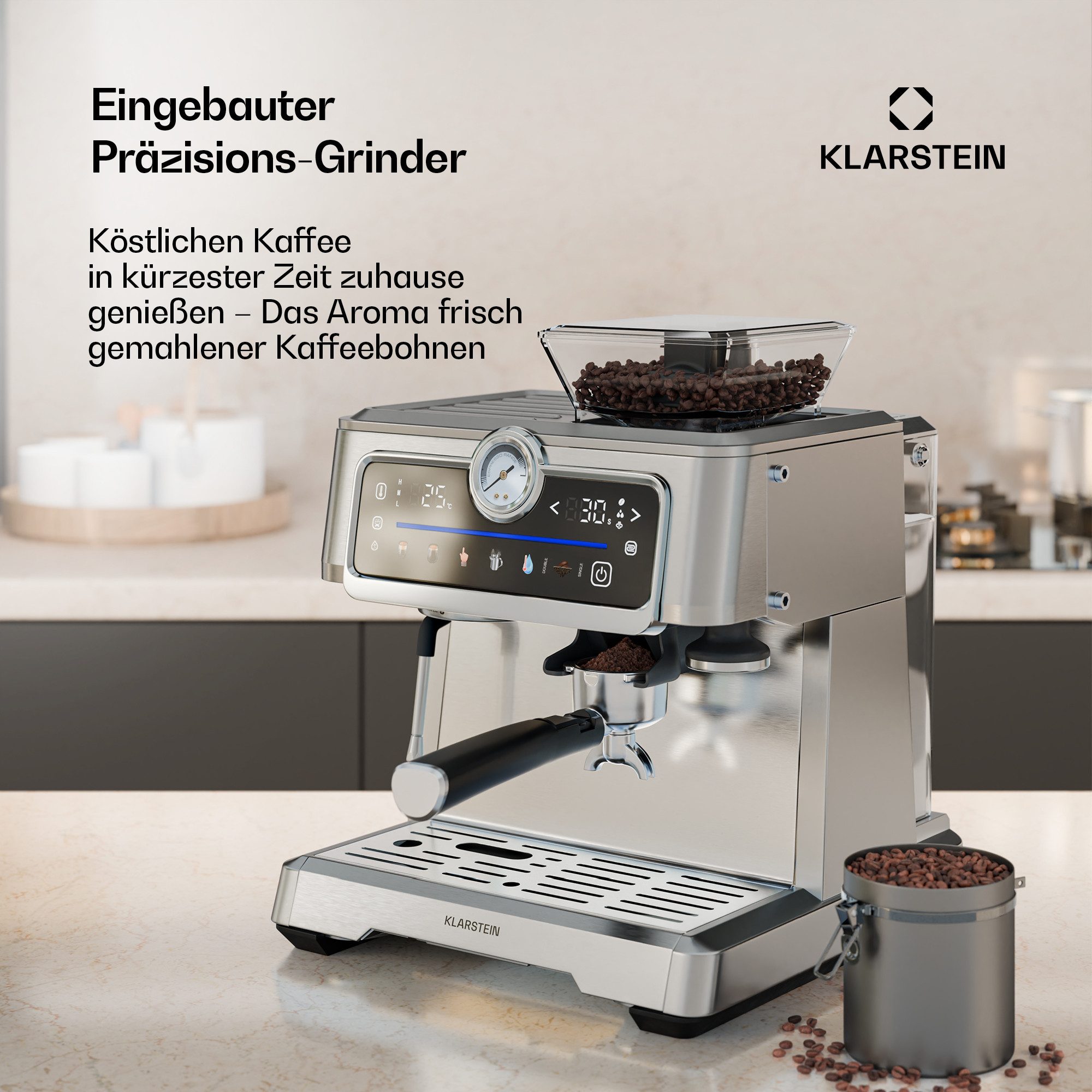 Klarstein Filterkaffeemaschine, 2.3l Kaffeekanne, Portafilter, Elektrisch 20 Bar Espressomaschine Kaffemaschine Milchaufschäumer