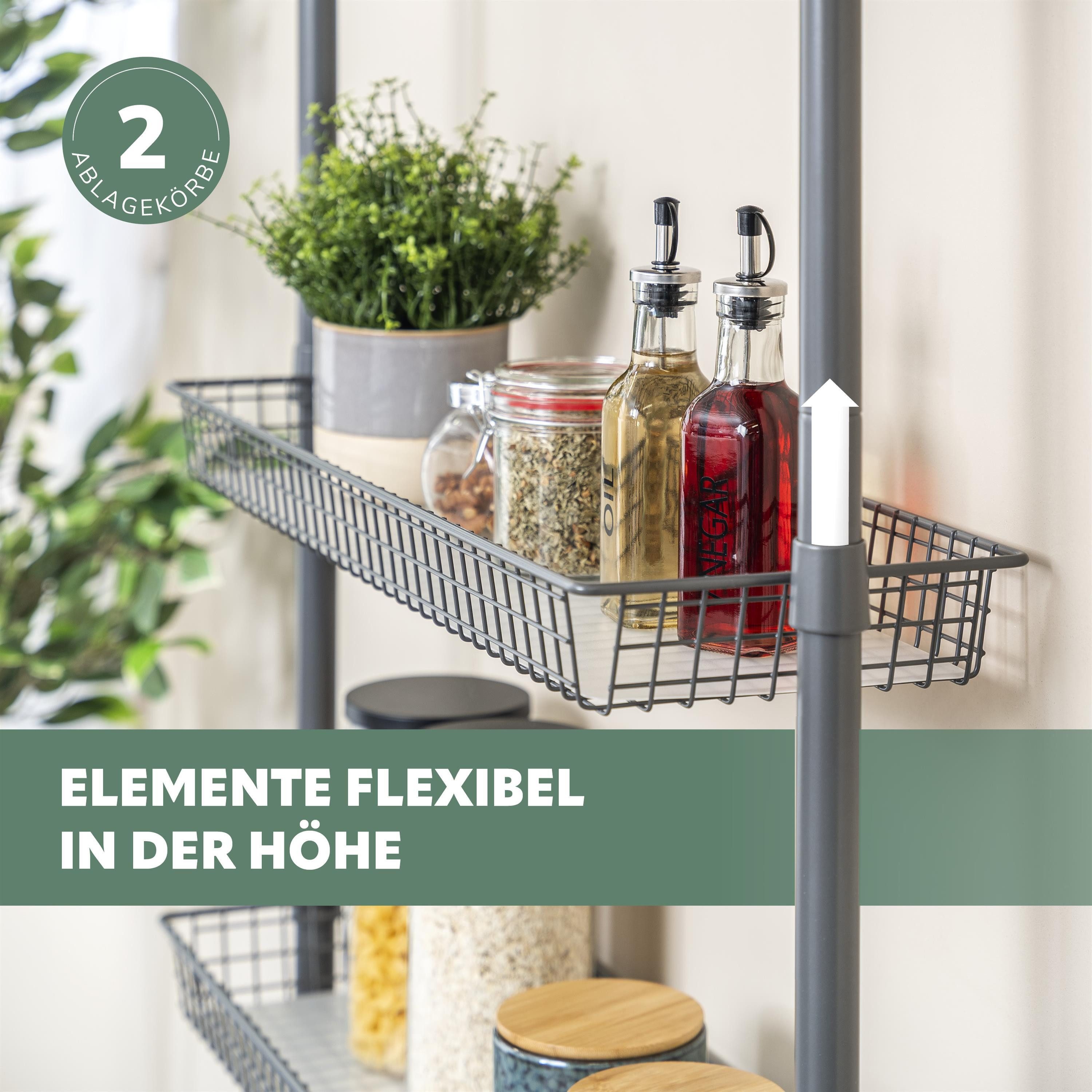 bremermann Teleskopregal 2 Körbe, 2 Ablagen, Waschmaschinenregal bis max. ca. 290 cm