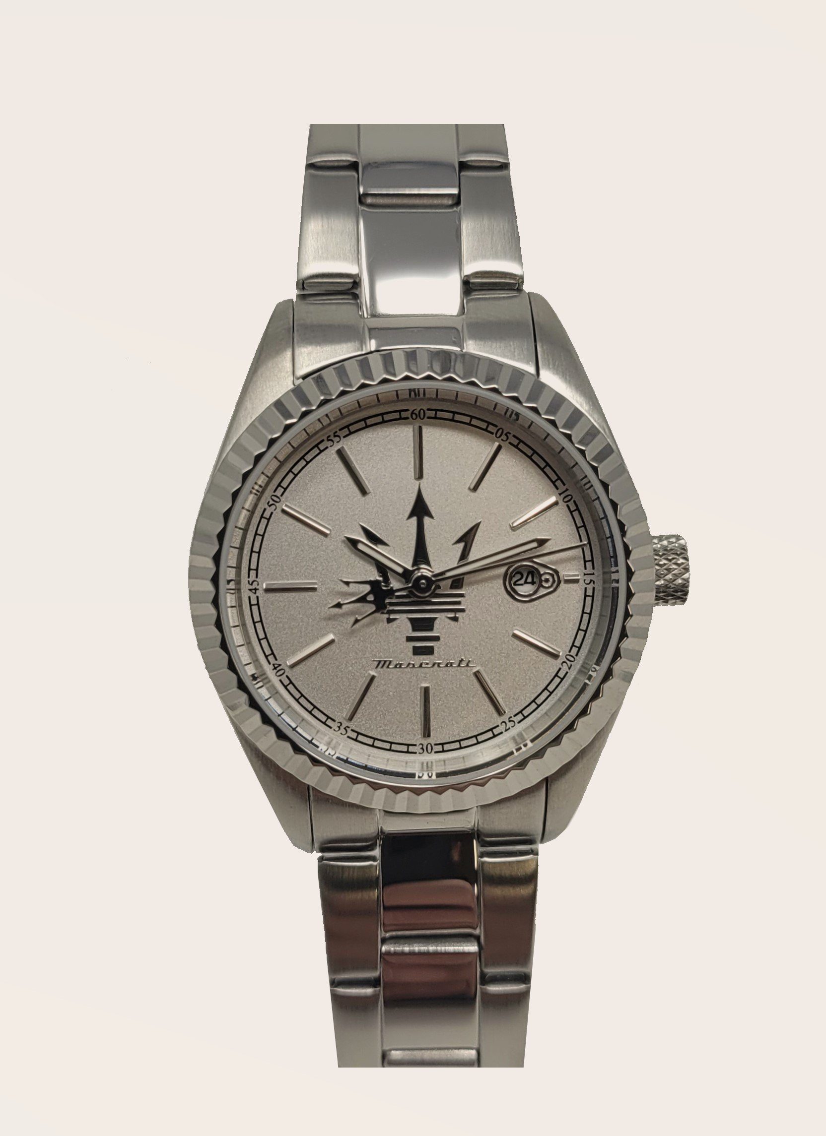 MASERATI Quarzuhr, MarkeMaserati ModellR8853100503 Form des GehäusesRund GlasMineral Glas AnzeigeAnalog VerschlussSicherheitsverschluss GehäusematerialEdelstahl Gehäusedurchmesser31 Millimeter GehäusegrößeSmall Höhe des Gehäuses9.70 ArmbandmaterialEdelstahl ArmbandfarbeSilber Zifferblattfarbesilber Material der LünetteEdelstahl Gewicht77 Gramm UhrwerkQuarz Wasserdichtigkeit10 bar