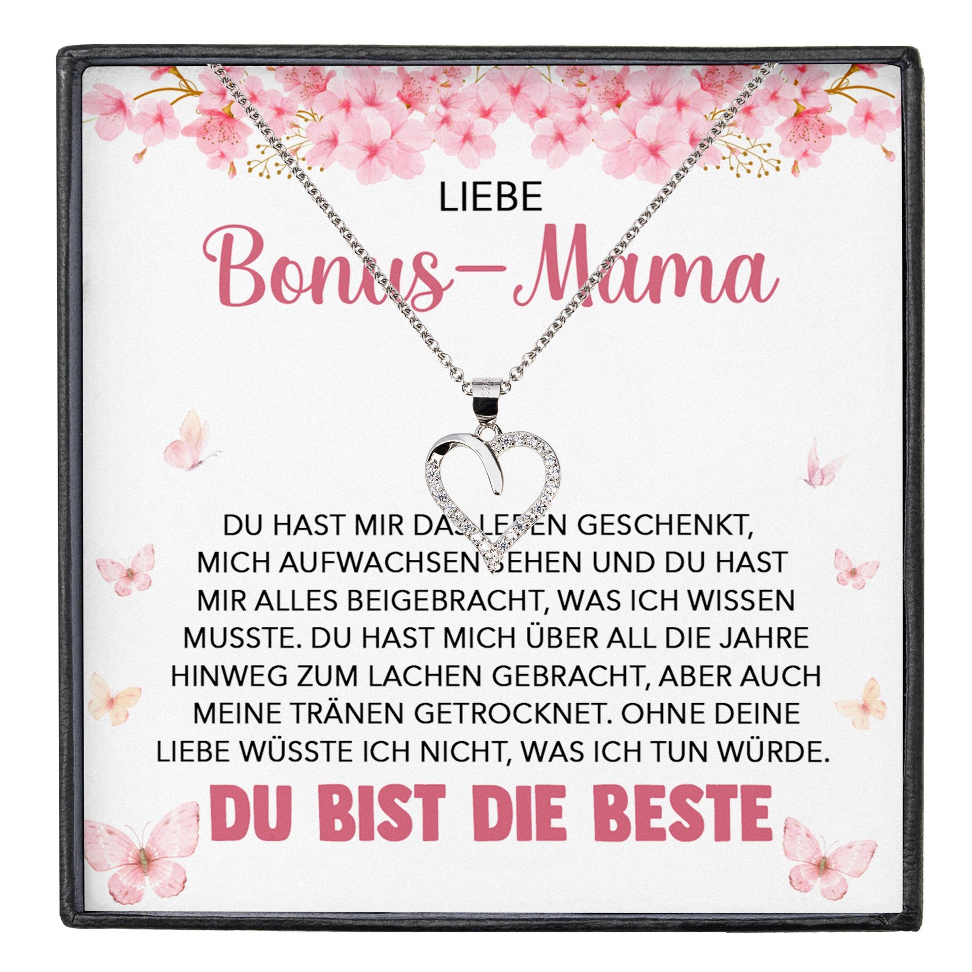 Schmuckset Stiefmama Geschenk Muttertag Bonus-Mama Herz Halskette Geburtstag
