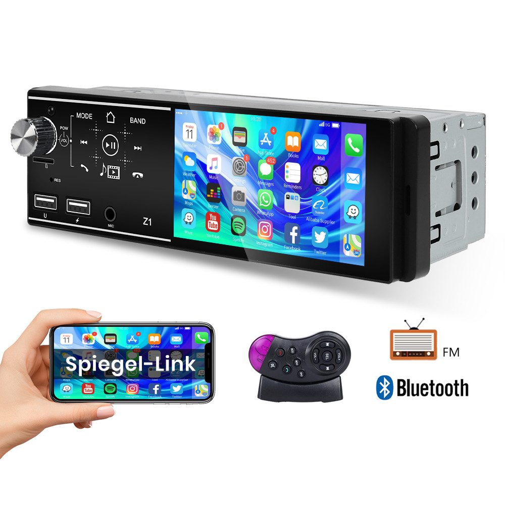 Hikity 1 Din 4.1" Digital Bluetooth Audio Lossless Music Stereo Player Autoradio (Verlustfreie FLAC-Klangqualität, Mirror link)