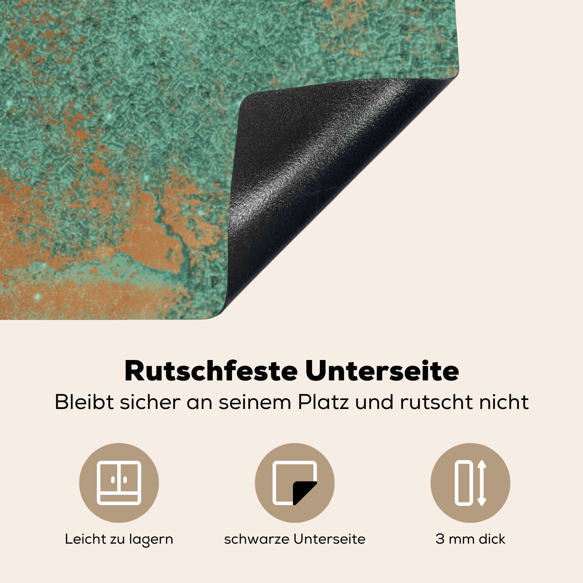 Blau, für küche Arbeitsplatte Rost 78x78 Vinyl, (1 Herdblende-/Abdeckplatte - MuchoWow cm, Ceranfeldabdeckung, tlg), - Bronze