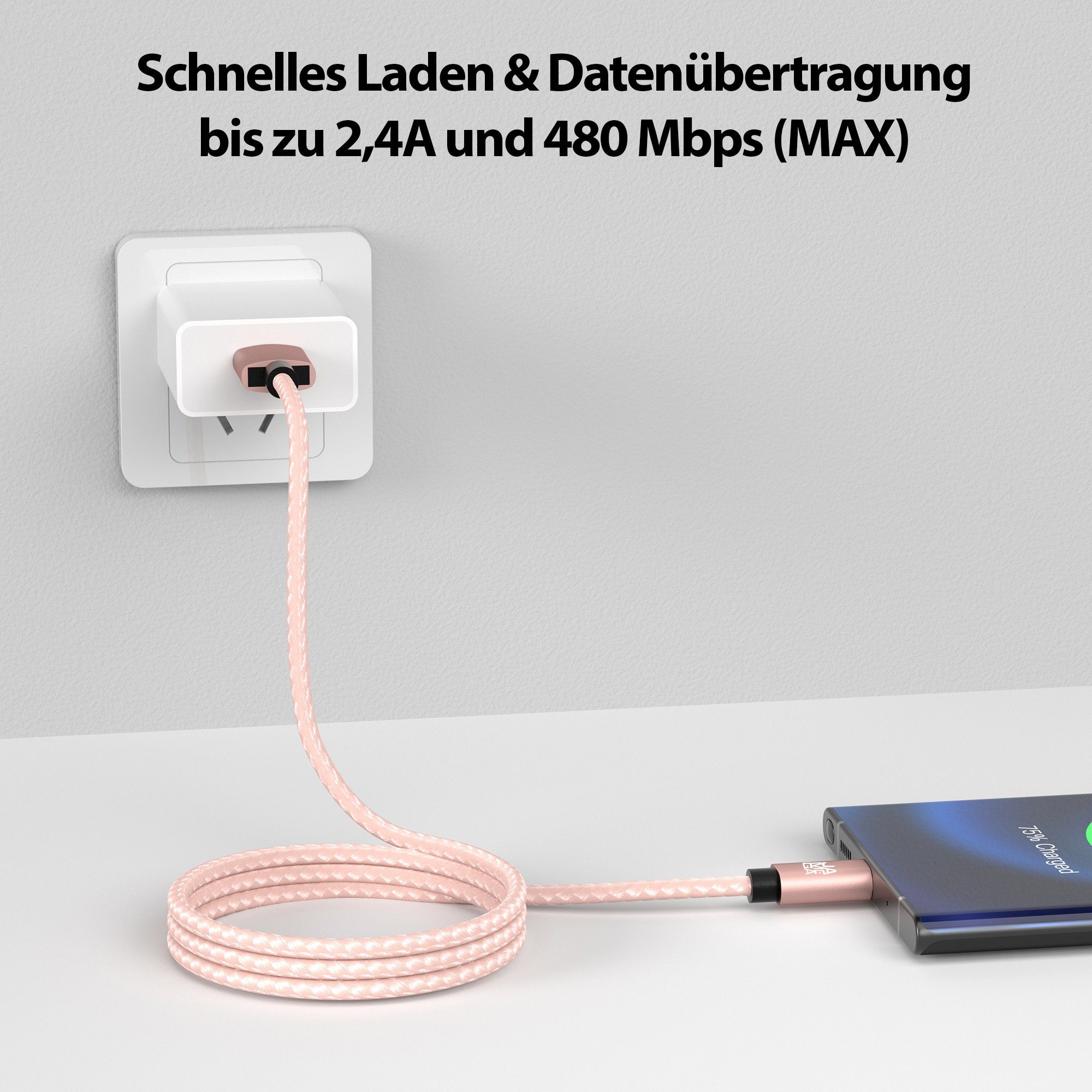 JAMEGA USB-C Datenkabel Ladekabel für Samsung Apple iPhone Huawei Xiaomi uvm. USB-Kabel, USB Typ A, USB Typ C, (100 cm) – Bild 2 von 5