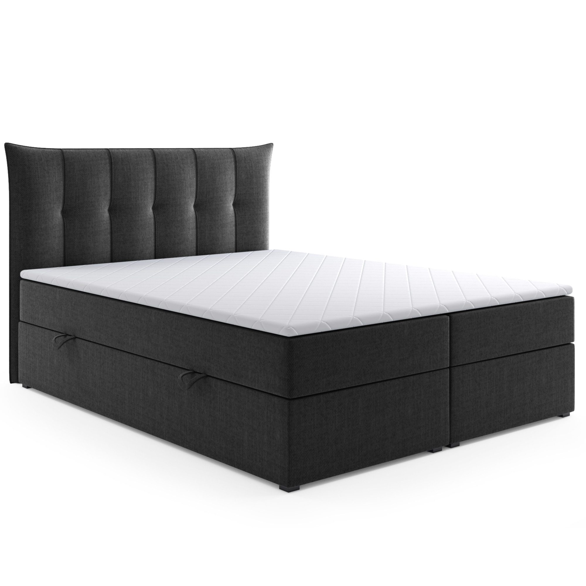 M-Punkt24 Boxspringbett Padua (Grau oder Schwarz, 180 x 200 cm), inkl. Bettkasten und Visco Topper, inklusive Matratze