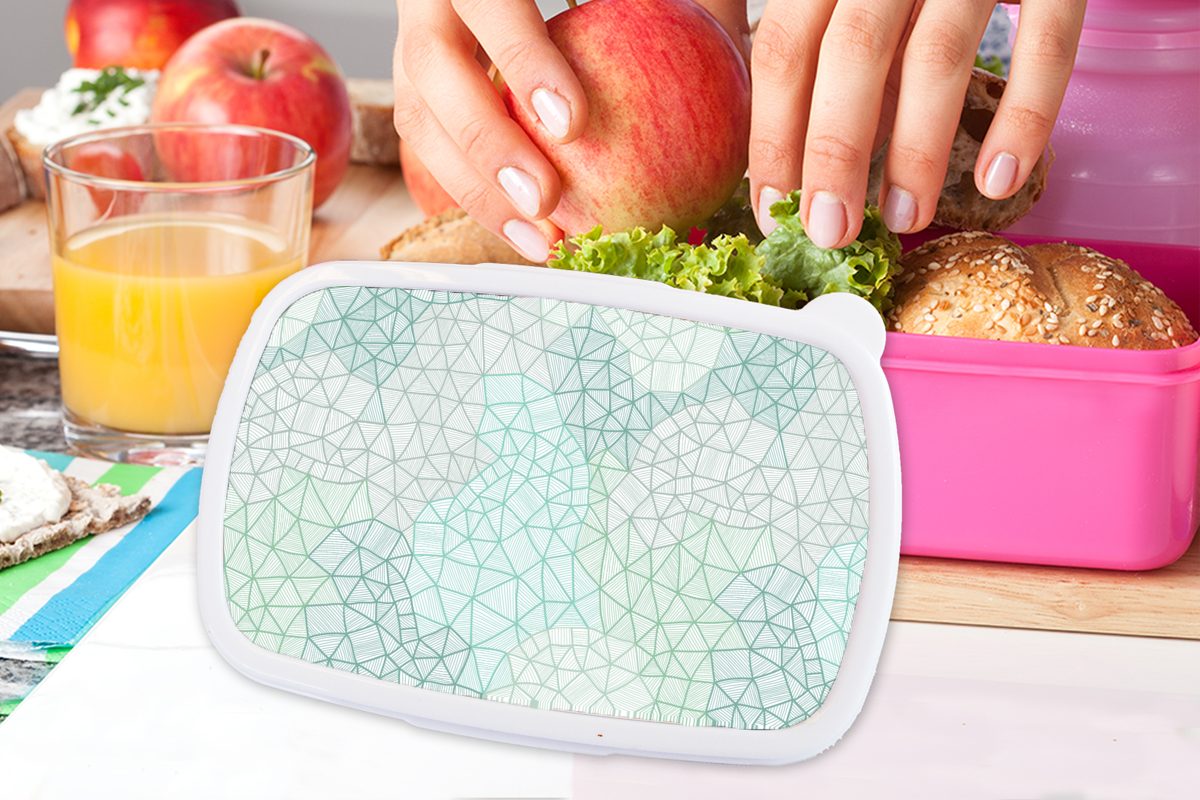 MuchoWow Lunchbox Geometrie Kunststoff, rosa Muster Kunststoff Grün, - (2-tlg), Erwachsene, Kinder, Brotbox für Brotdose Mädchen, - Snackbox