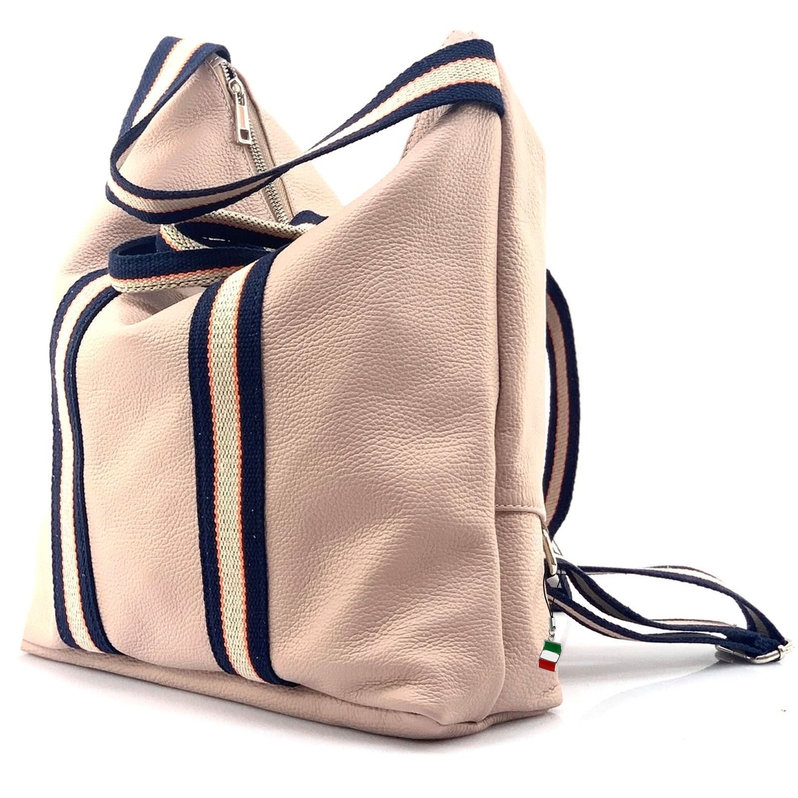 FLORENCE Handtasche Florence Rucksack Damen Daypack Echtleder (Cityrucksack), Damen Cityrucksack Leder, Canvas, rosa ca. 43cm x ca. 39cm hoch