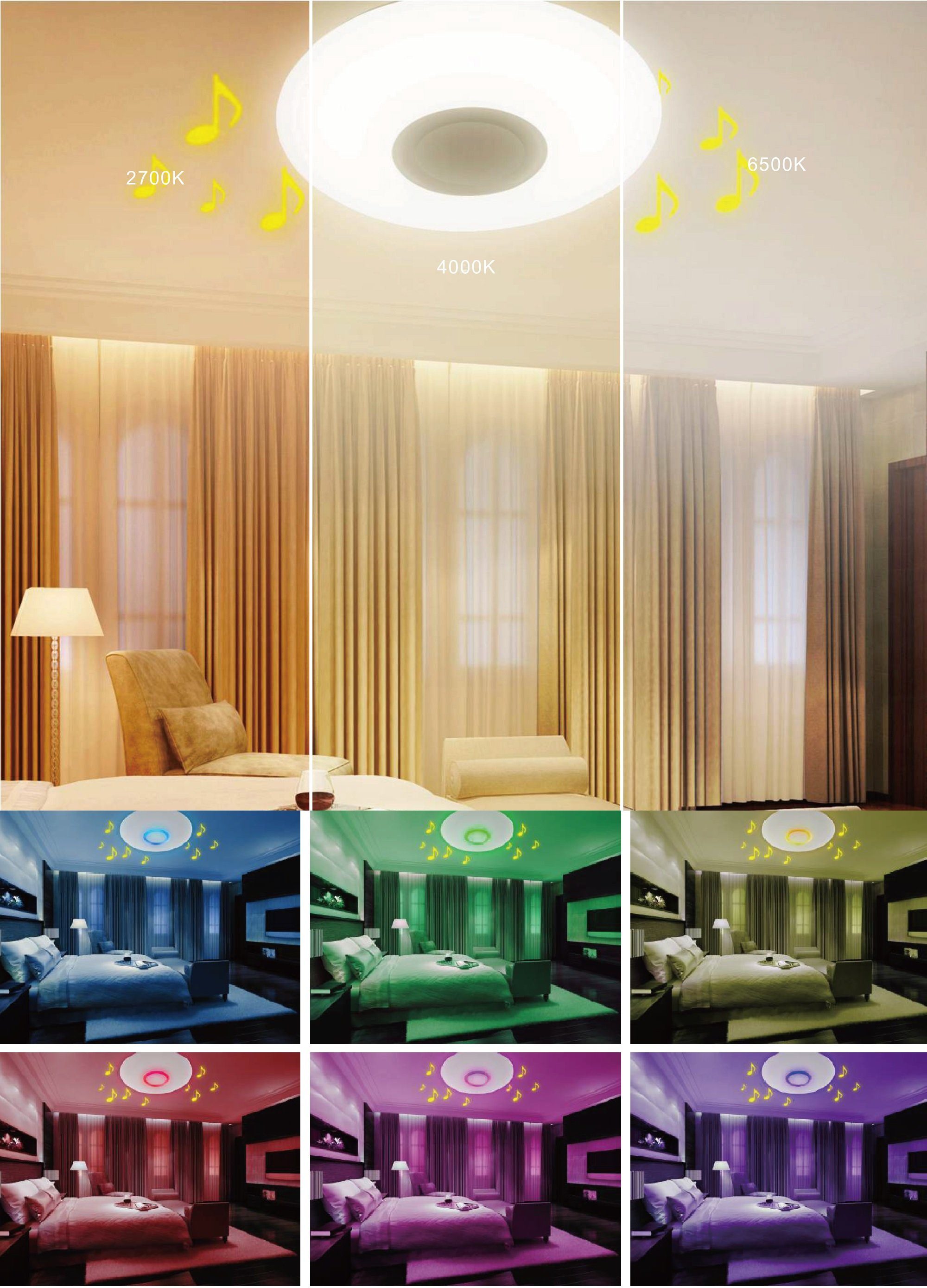 TRANGO LED Deckenleuchte, 3098 *EMA* stufenlos dimmbare & CCT Farbsteuerung  48 Watt LED-Deckenleuchte mit integrierter RGB Farbwechsel  Ambiente-Beleuchtung inkl. Bluetooth-Lautsprecher mit App-Steuerung, und  Sternenhimmel-Effekt 62cm Durchmesser
