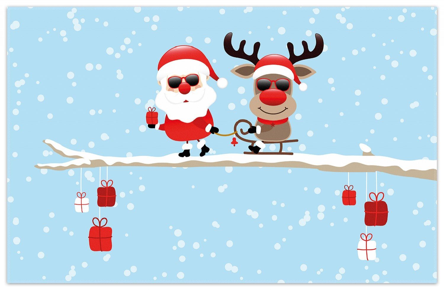 Teppich Cooler Weihnachtsmann mit Rentier auf einem Ast, Wallario, rechteckig, rutschfest