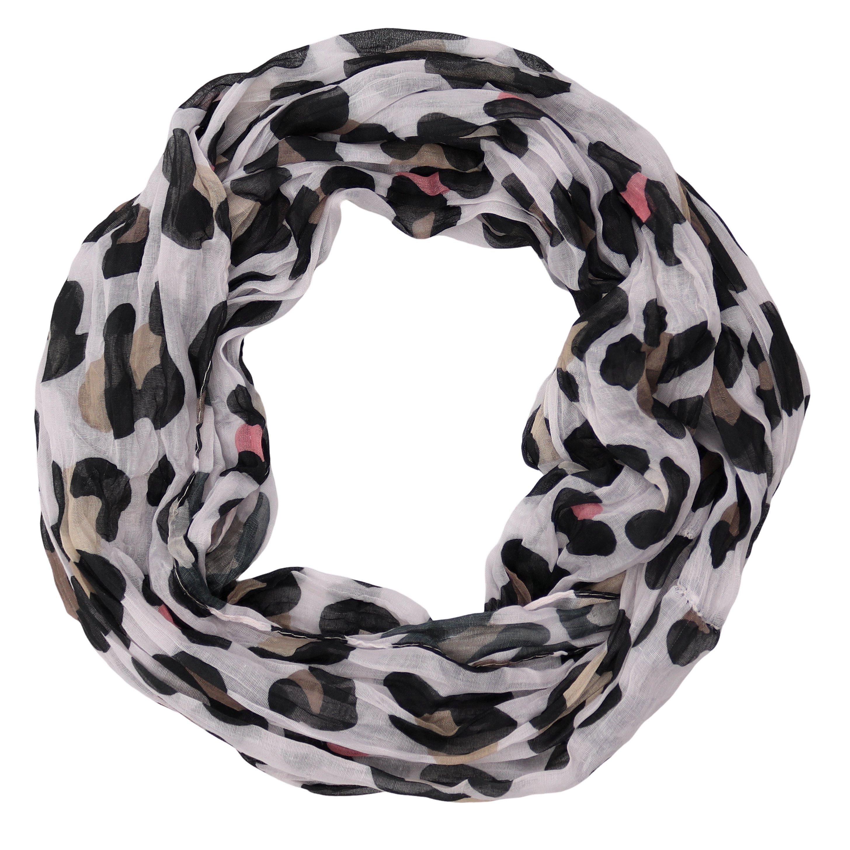 MIRROSI Loop Damen Schal mit Leo Leopard Muster, Weich, Schlauchschal, (ca. 45x75cm, zweimal um den Hals wickelbar), Damen Halstuch ideal für Frühling, Sommer oder Herbst