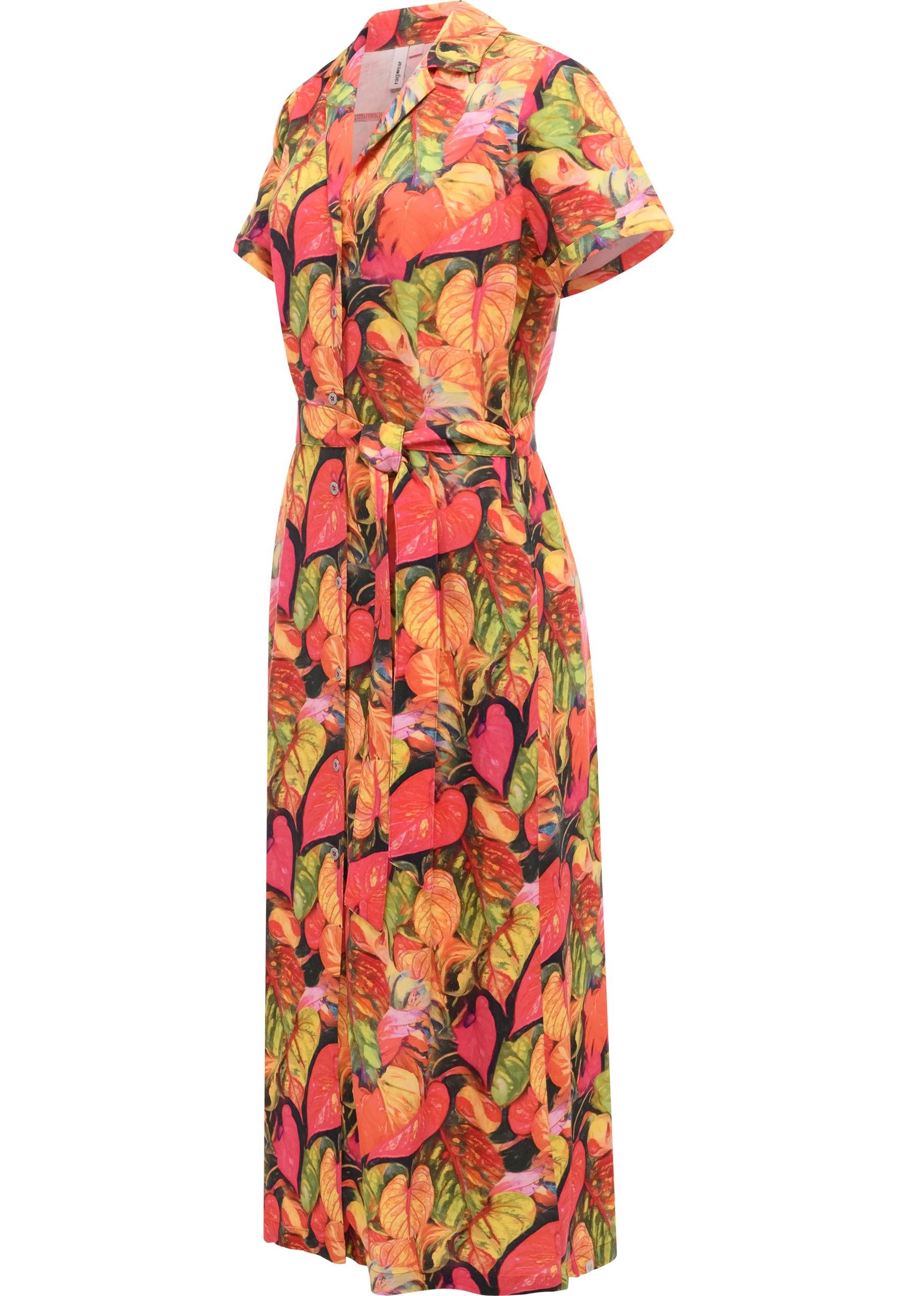 Ragwear Sommerkleid Sawira Long Print Gemustertes Midikleid mit Knopfleiste