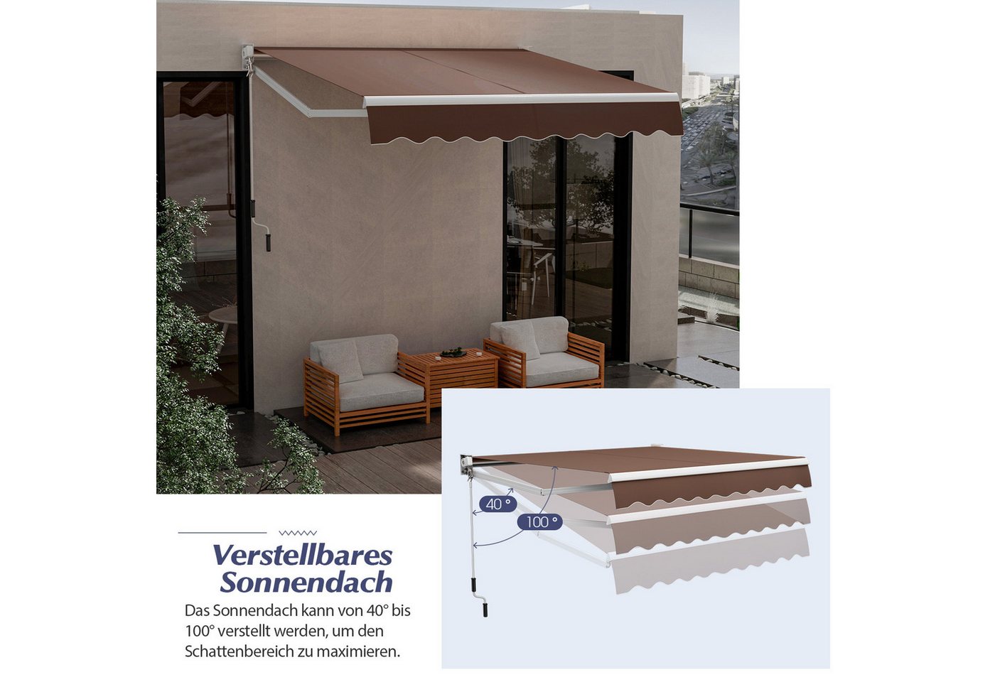 Thumbnail - COSTWAY Gelenkarmmarkise mit Aluminiumrahmen & -kurbel, 300 x 250cm