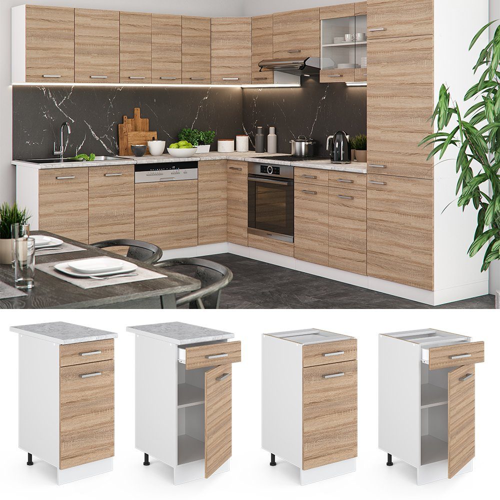 Vicco Unterschrank R-Line, Sonoma/Weiß, 40 cm ohne Arbeitsplatte (1-St)