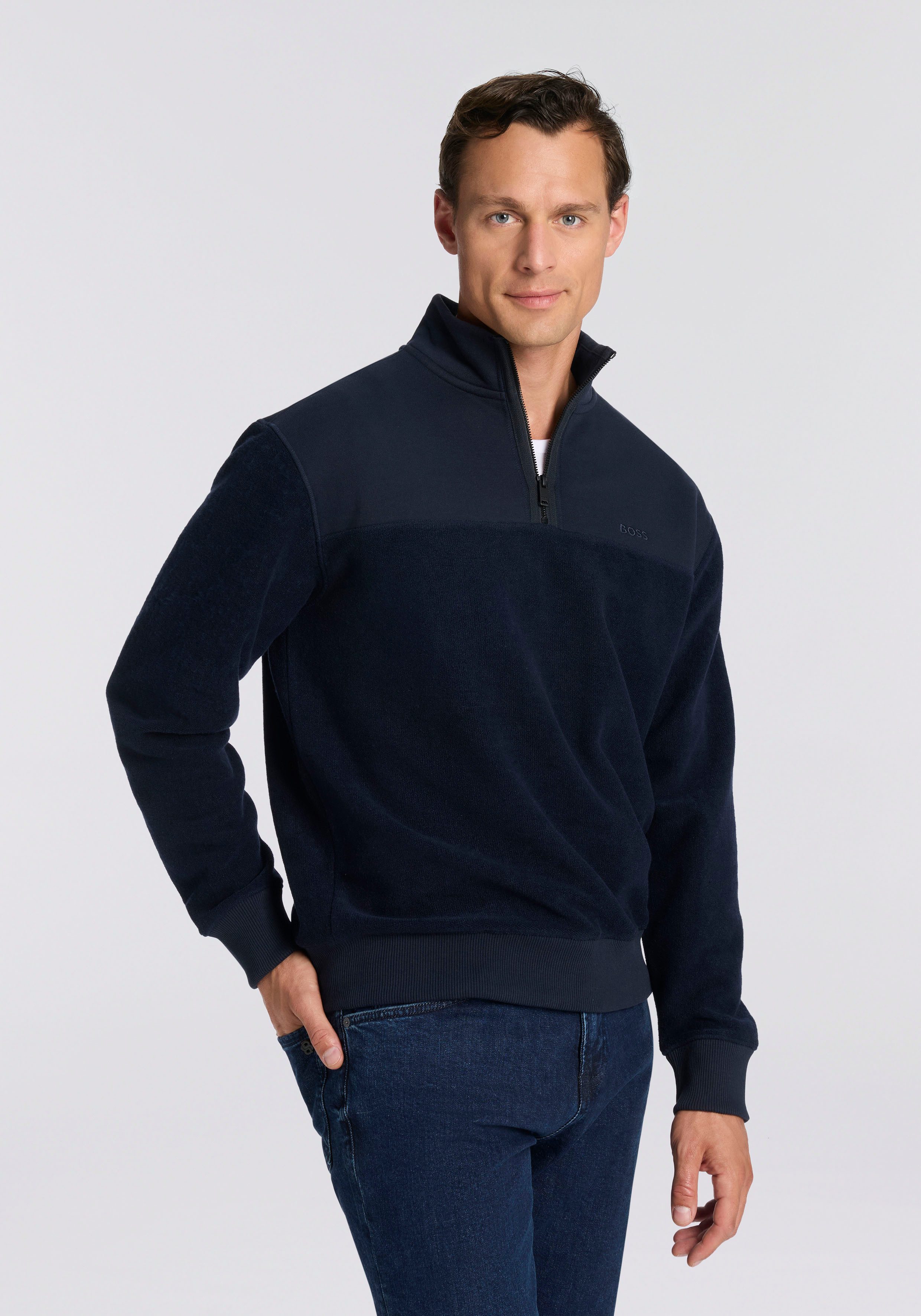 BOSS ORANGE Sweatshirt Ze winterbrush regular fit, mit Stehkragen und Reißverschluss