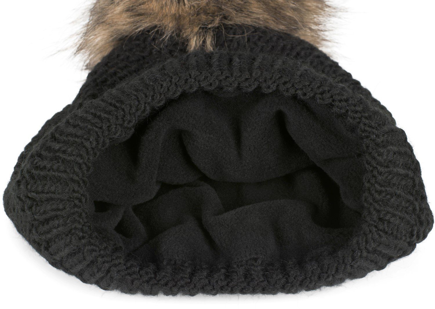 styleBREAKER Bommelmütze Einfarbige Strick Bommelmütze mit Thermo-Fleece (1 günstig online kaufen