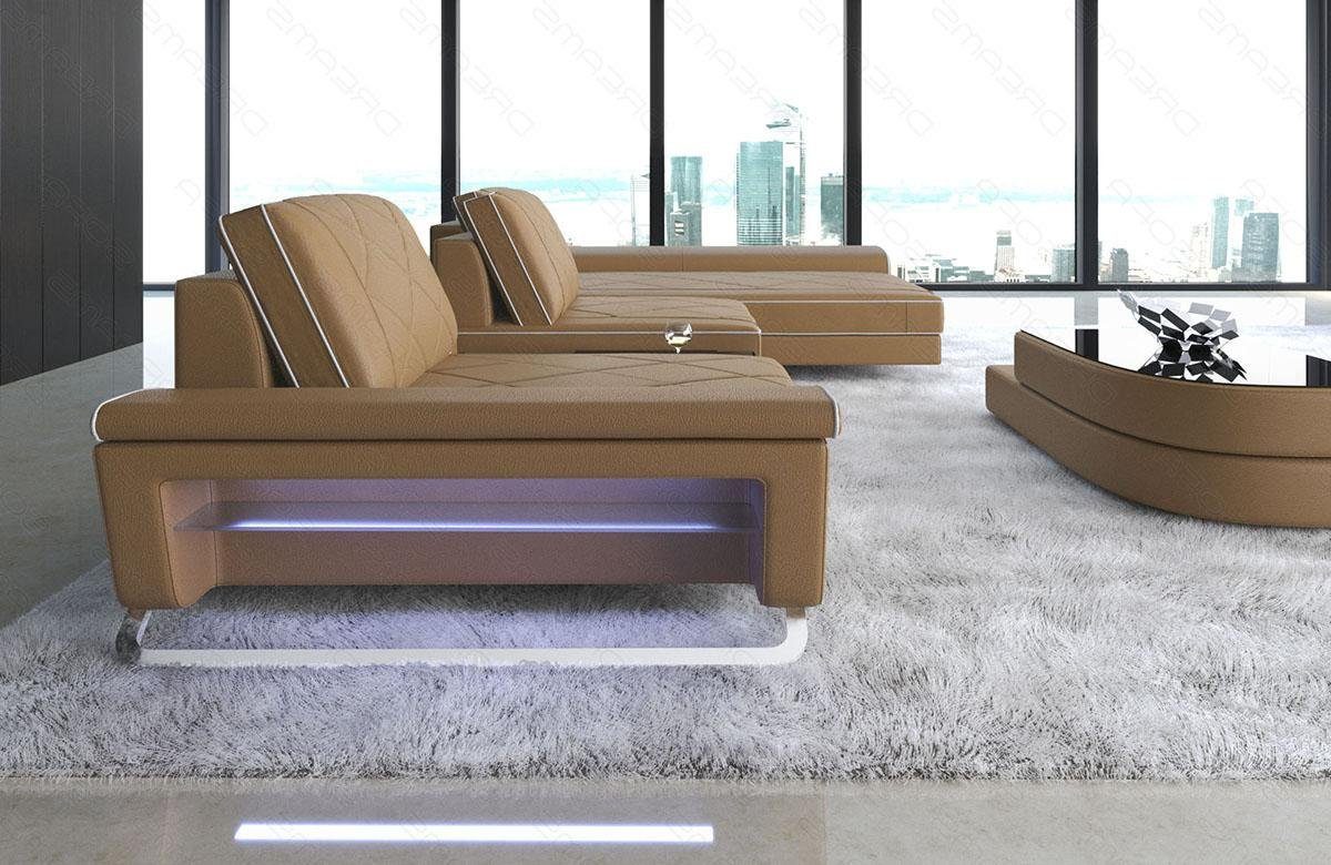 L LED, Sofa Couch, Bari Ledersofa, Ecksofa Dreams Form Sofa Leder mit Designersofa verstellbare Rückenlehnen,