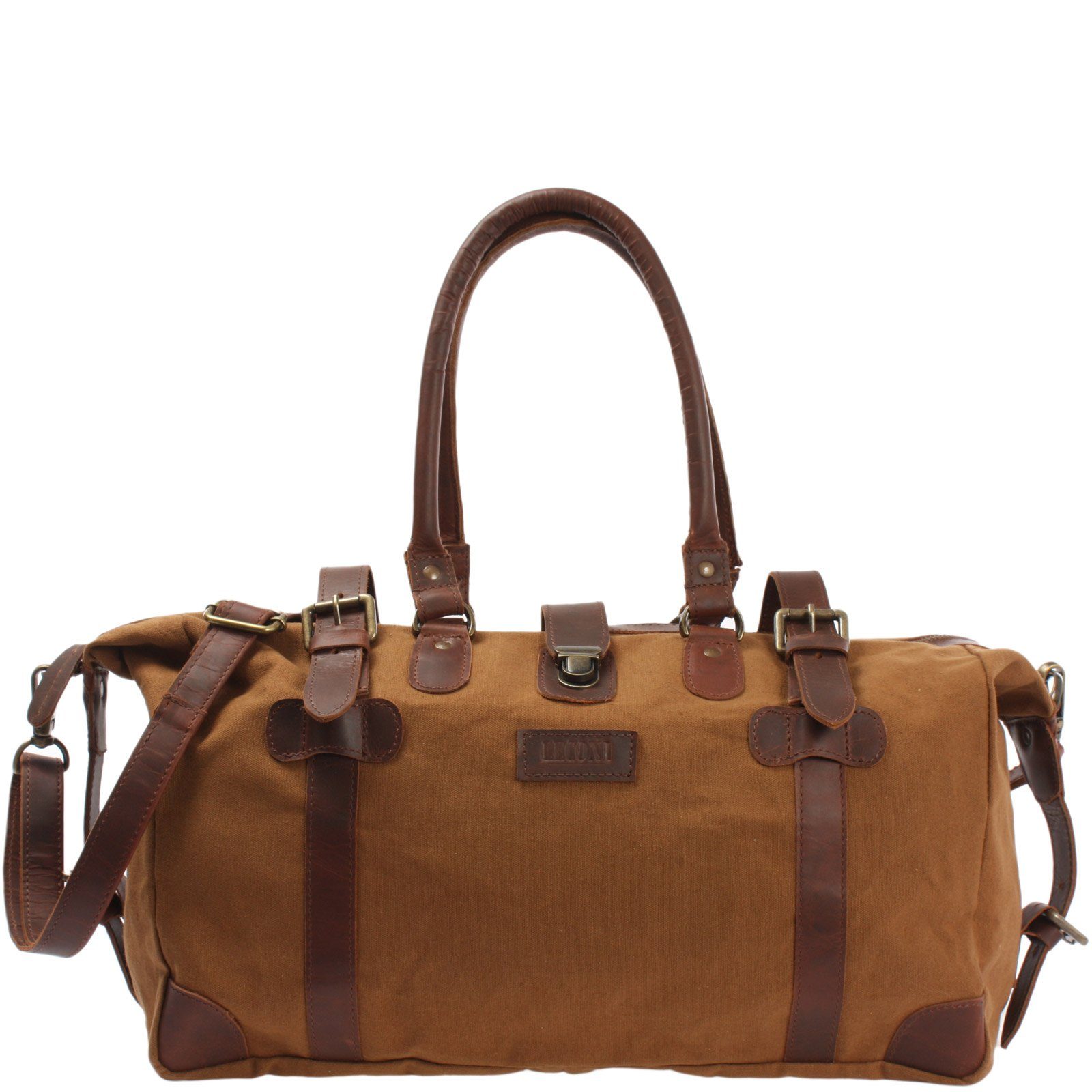 LECONI Weekender klein Handgepäck Damen Herren Leder Canvas LE2008, Canvas & Leder – Innenfach mit Zipper – 45×30×20 cm
