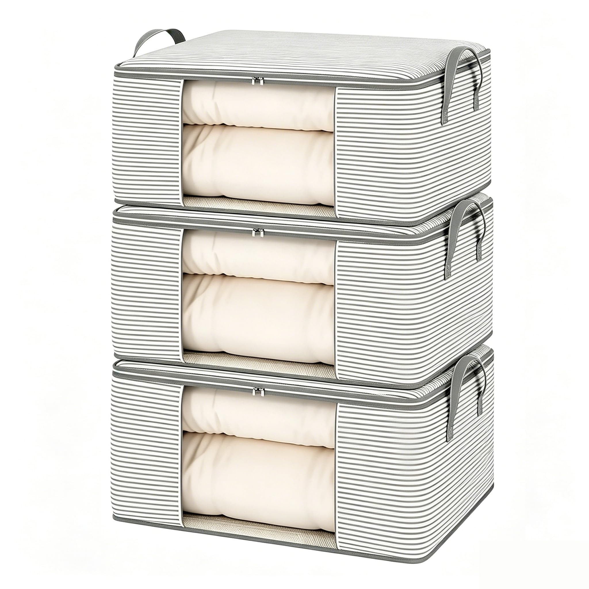 FOUORTUNATE-BEE Organizer 3 Stück Aufbewahrungstasche Kleideraufbewahrung (Kleiderschrank Organizer Aufbewahrungsbox Klappbar Stapelbar, 3 St., mit Verstärkten Griffen & Reißverschluss für Kleidung)