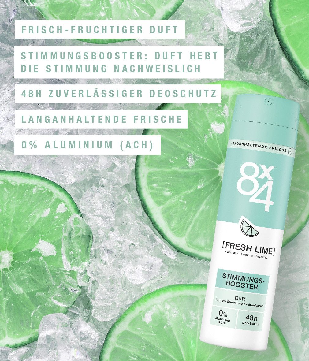 8x4 Deo-Spray Deo Spray Fresh Lime 6x150ml Frisch-fruchtiger Duft mit Zitrusnoten, 6-tlg.